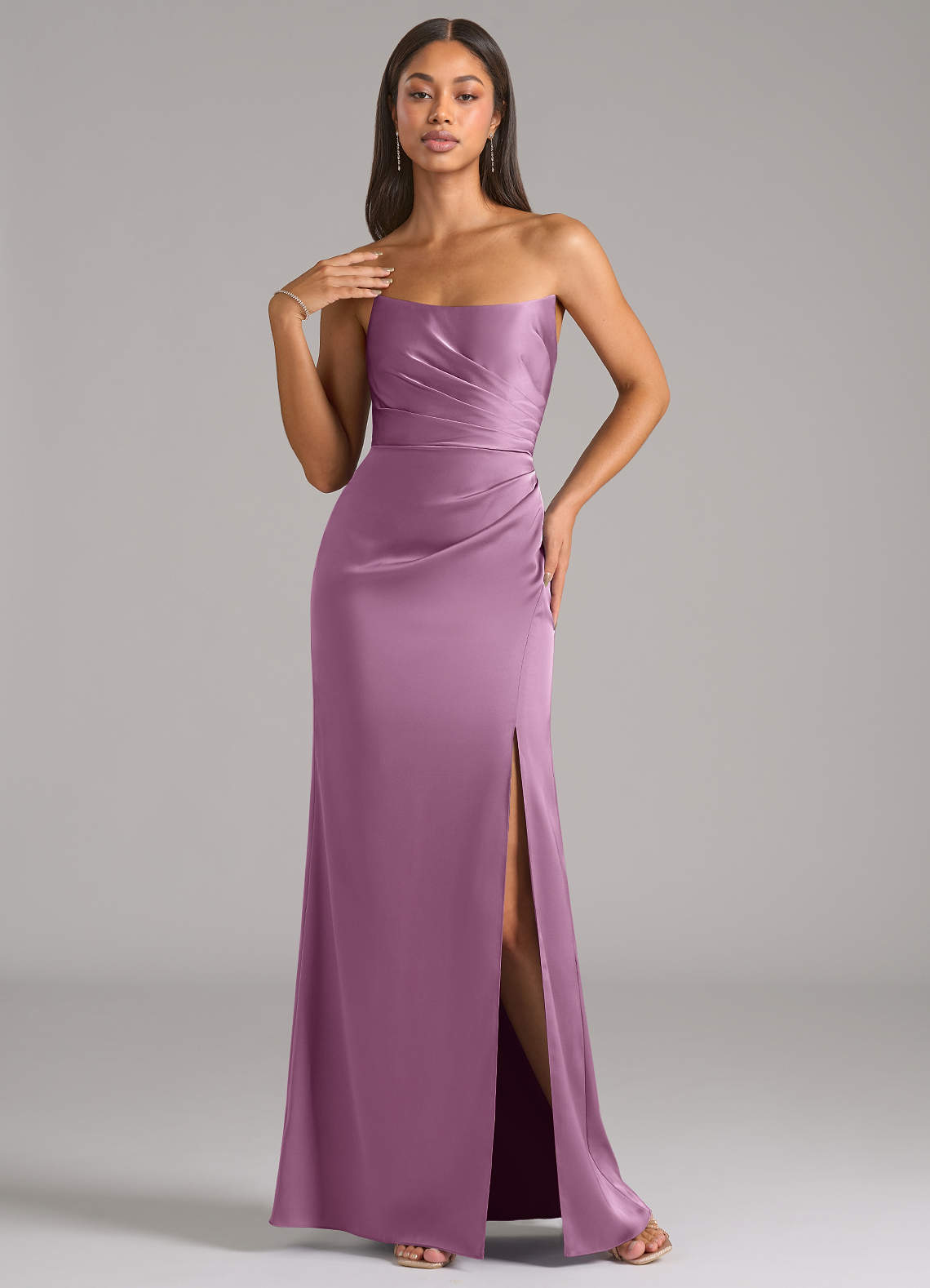 Marla Sheath Strapless Stretch Satin Bridesmaid Dress in Wisteria