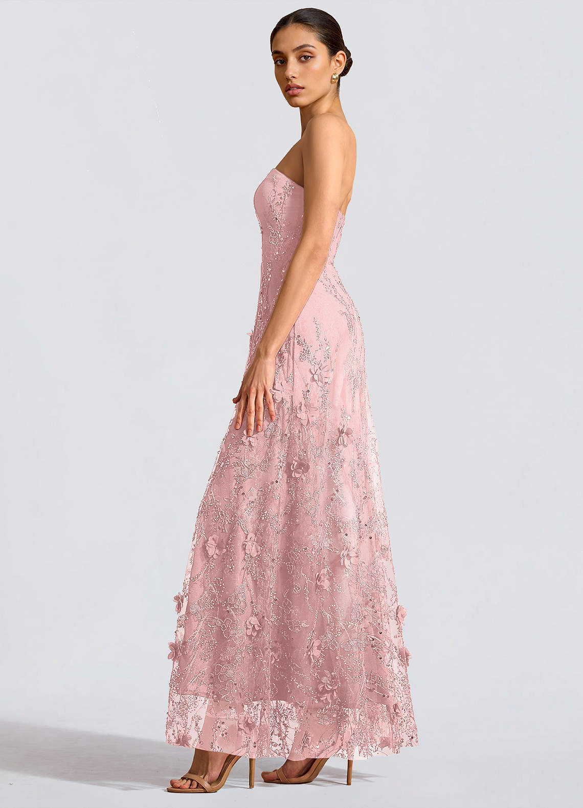 Fairuza A-Line Straight-Neck Tulle Wedding Guest Dress in Pink