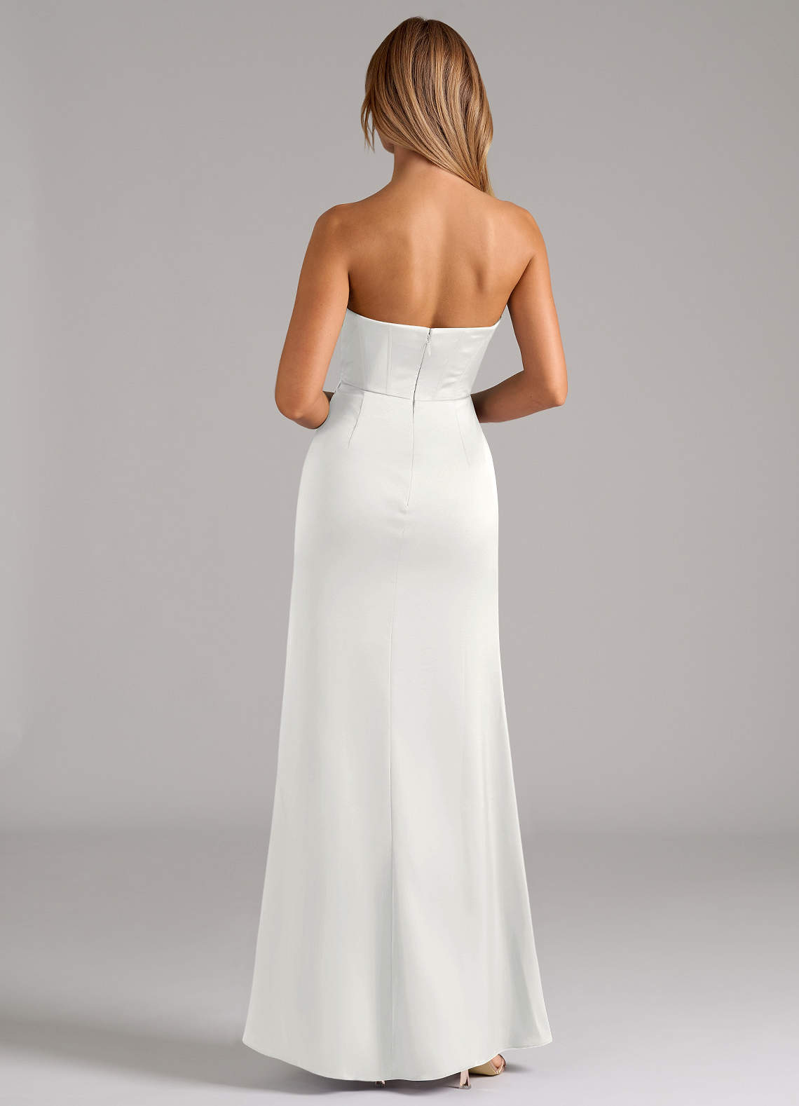 Johana Mermaid Off-the-Shoulder Stretch Satin Bridesmaid Dress in white