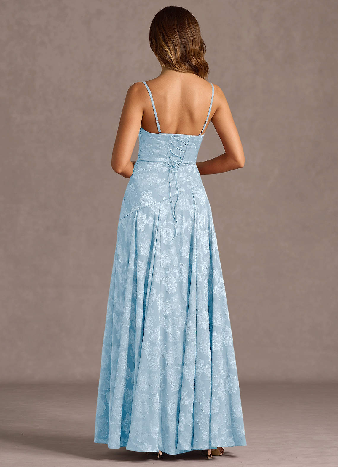 Gabriela A-Line Corset Fil Coupé Wedding Guest Dress in Powder Blue