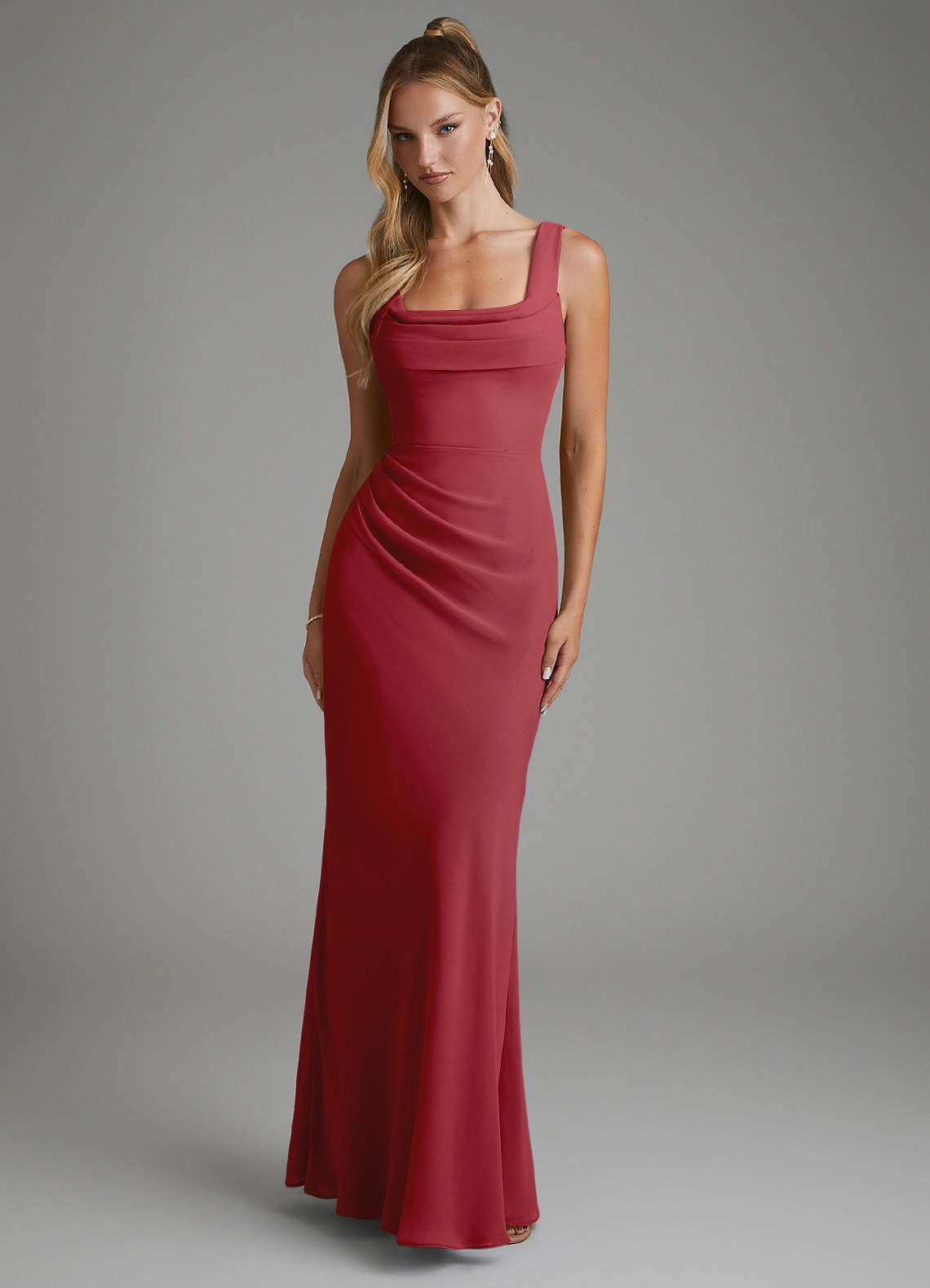 Asa Sheath Square-Neck Chiffon Bridesmaid Dress in Pomegranate
