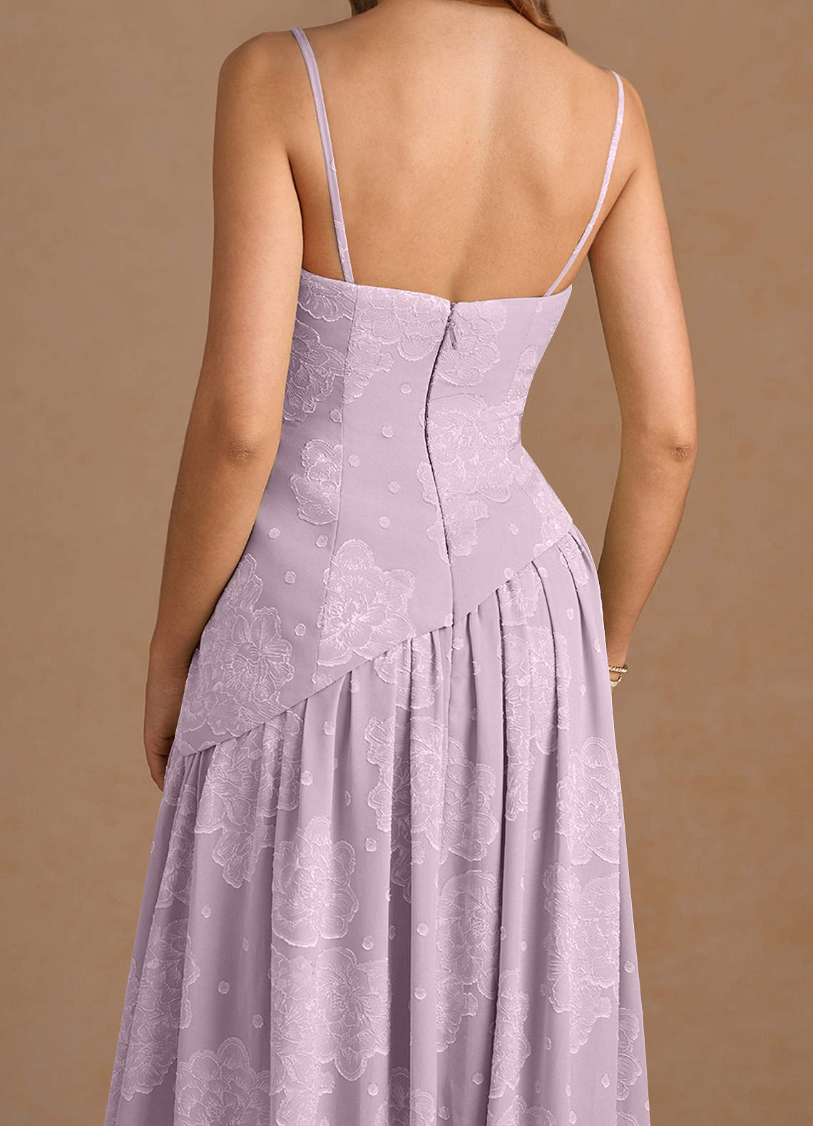 Marcella A-Line Corset Chiffon Burnout Wedding Guest Dress in Frosted Lilac