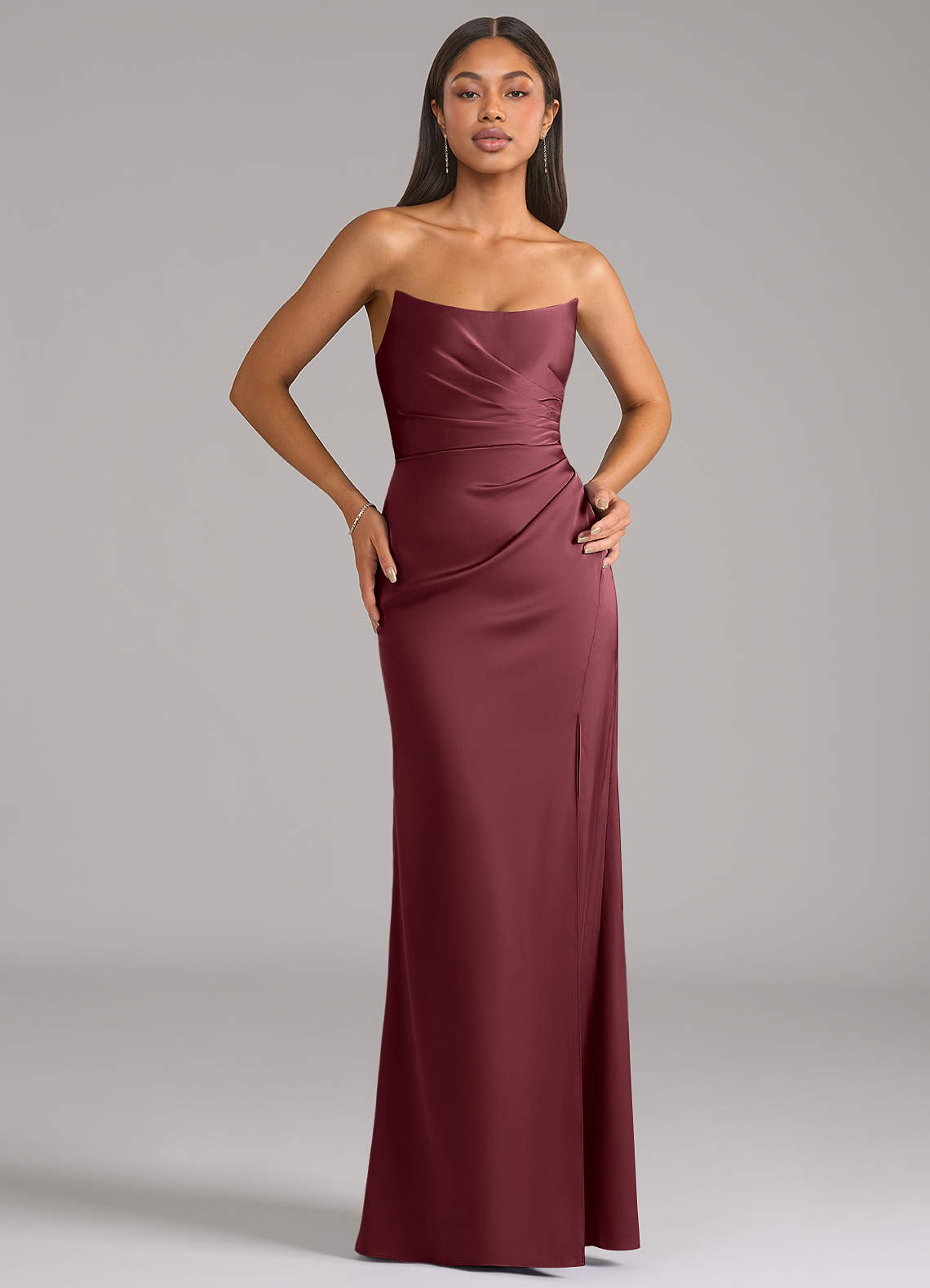 Marla Sheath Strapless Stretch Satin Bridesmaid Dress in Merlot