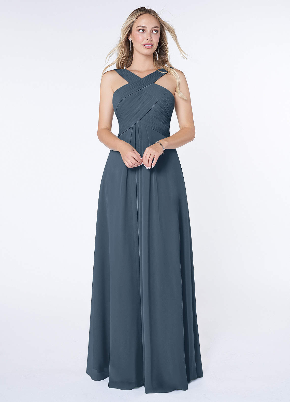 Kaleigh A-Line Halter Chiffon Bridesmaid Dress in Neptune