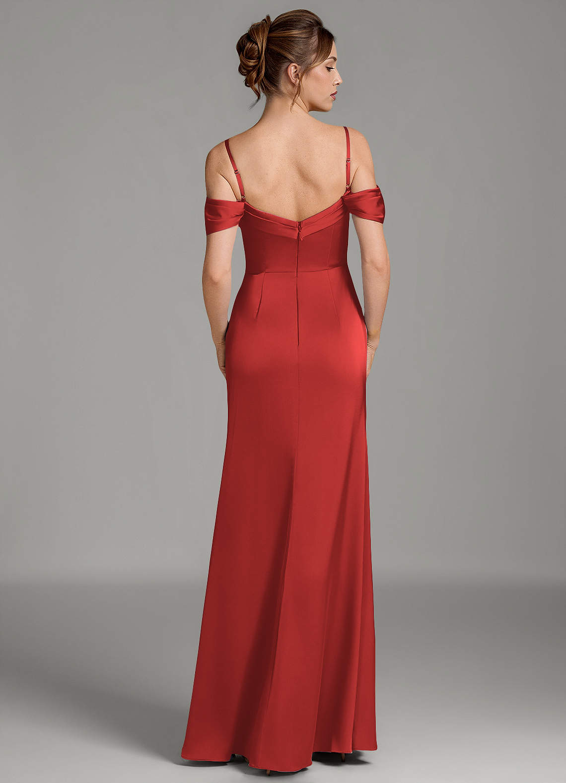 Wyatt Mermaid Off-the-Shoulder Stretch Satin Bridesmaid Dress in Pomegranate