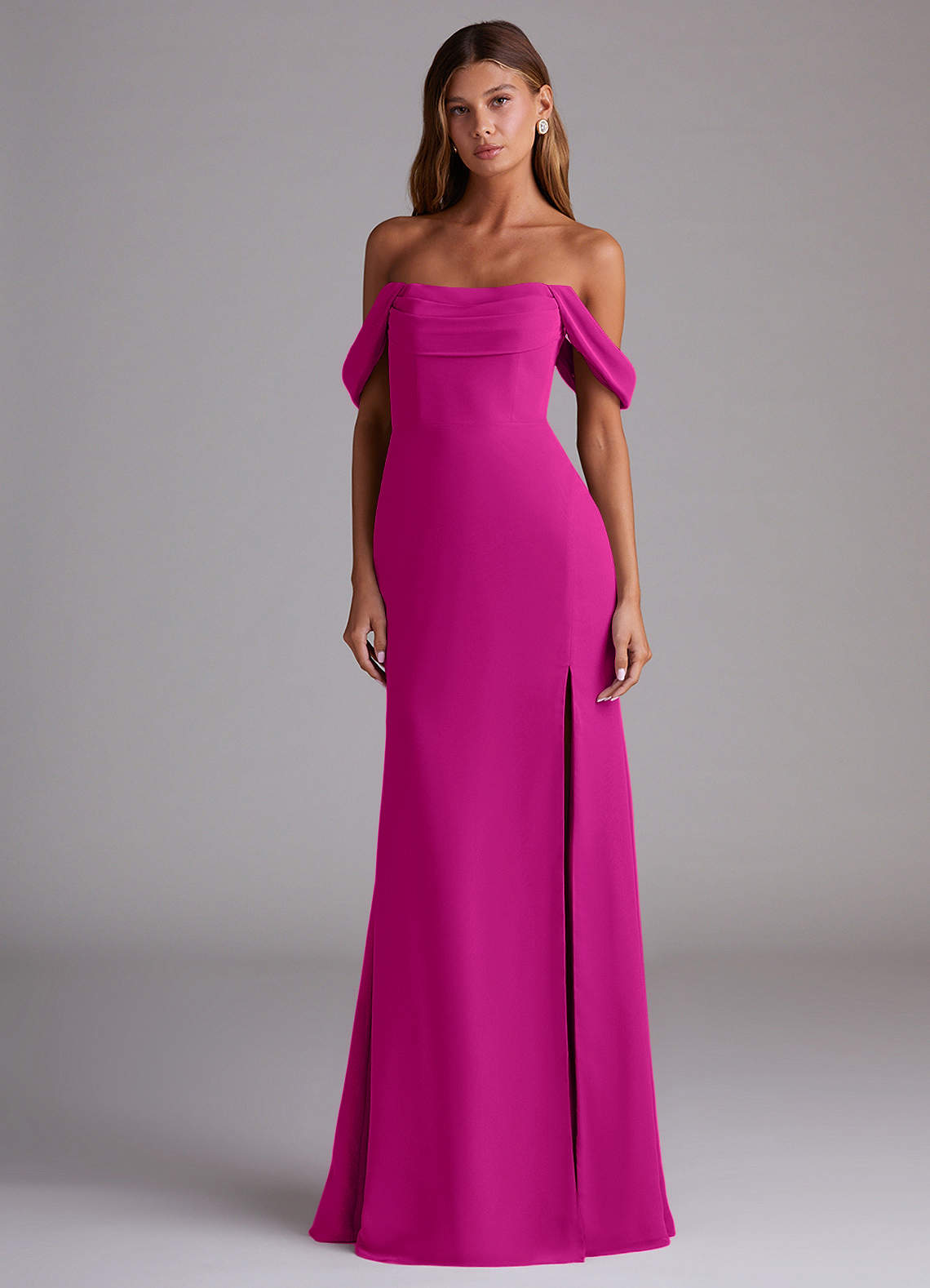 Saige A-Line Off-the-Shoulder Chiffon Bridesmaid Dress in Fuchsia