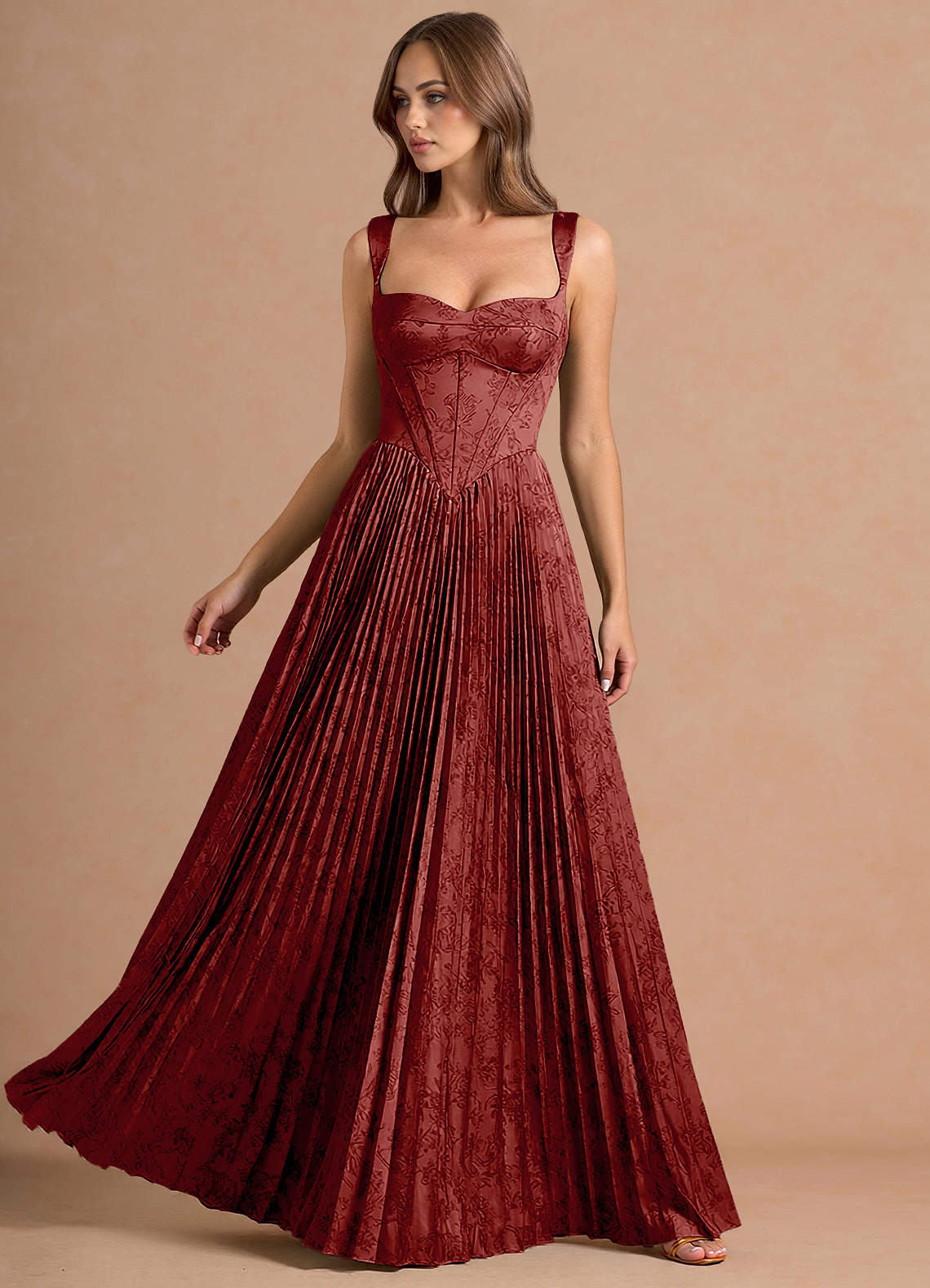 Isonelle A-Line Sweetheart Jacquard Wedding Guest Dress in Orange Red