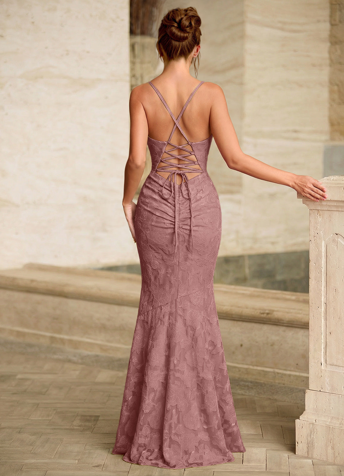 Leahenmo Mermaid Cowl-Neck Floral Burnout Prom Dress in Light Pink - photo 2