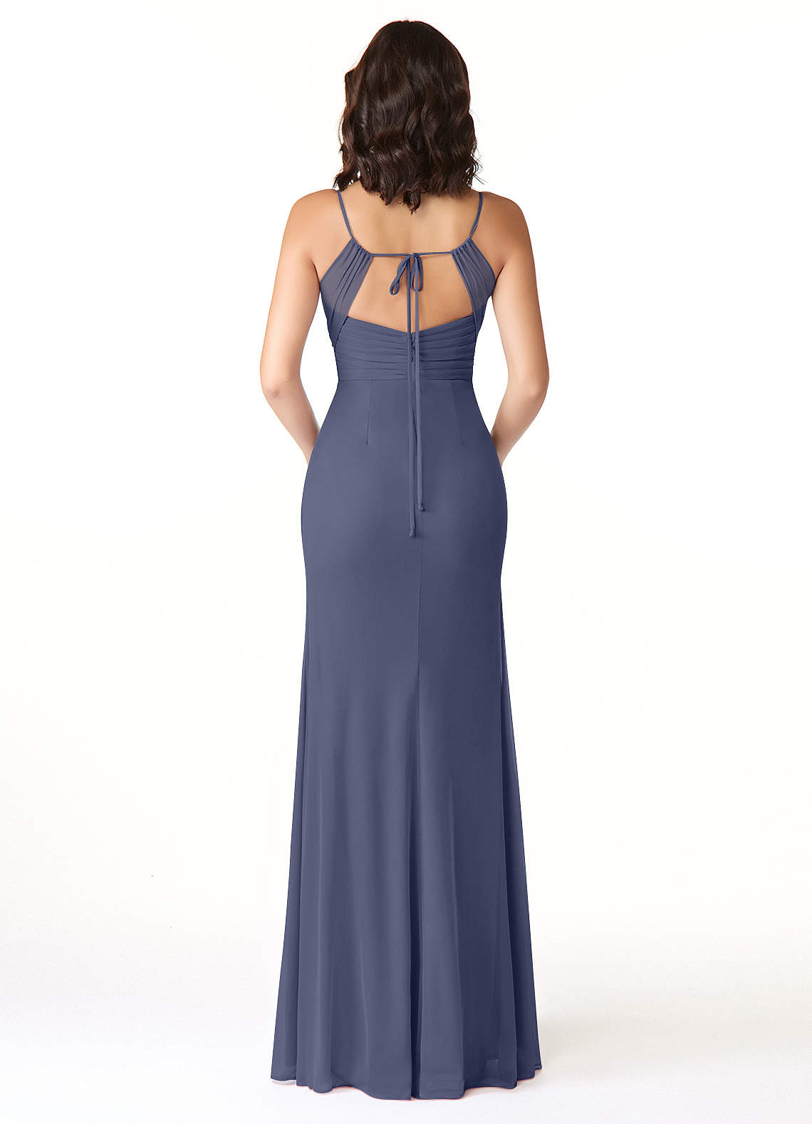 Reneya Mermaid V-Neck Mesh Bridesmaid Dress in Stormy
