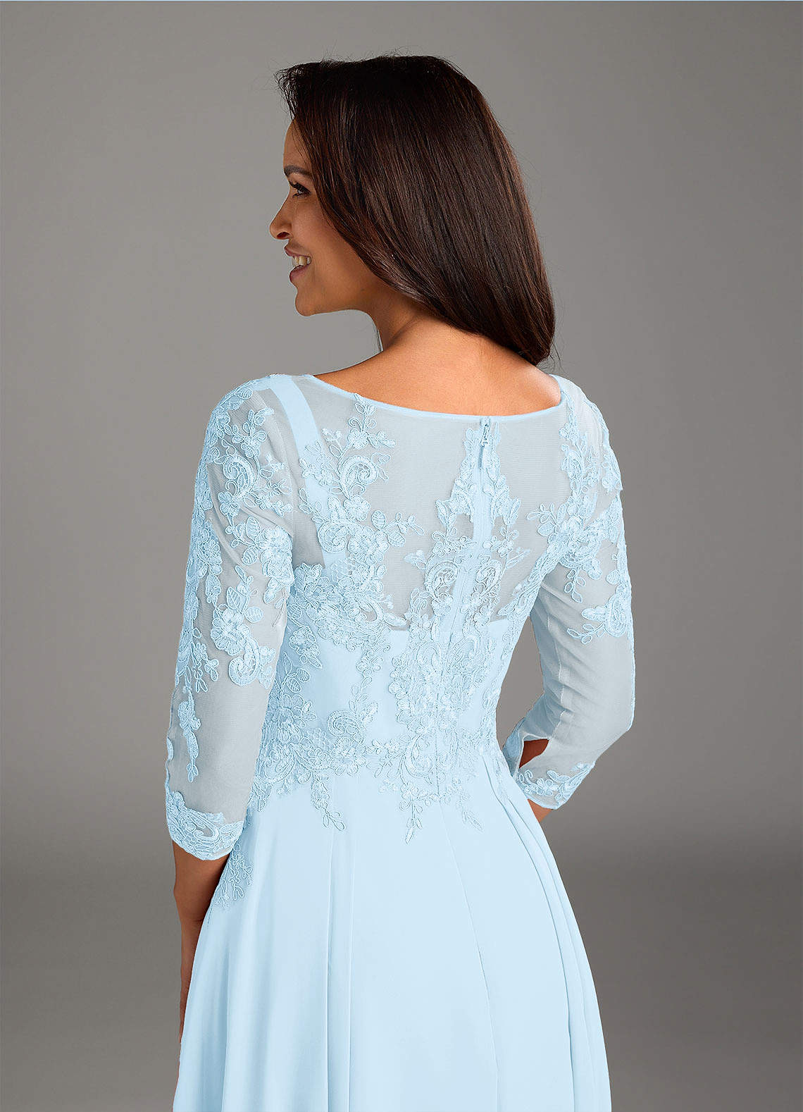 Marge A-Line Scoop-Neck Chiffon and Lace Mother of the Bride Dress in Sky Blue