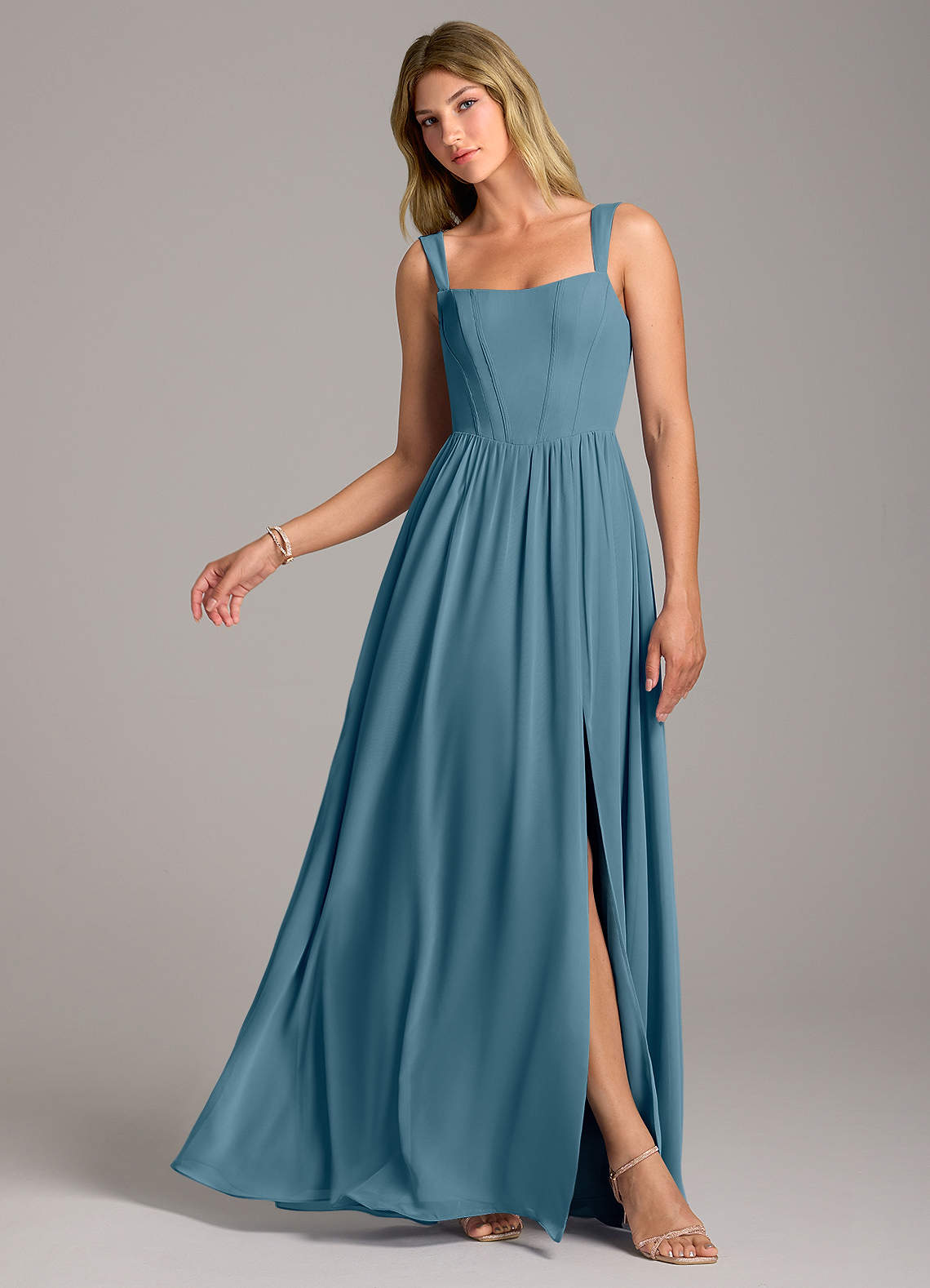 Rosaline A-Line Square-Neck Chiffon Bridesmaid Dress in Bermuda