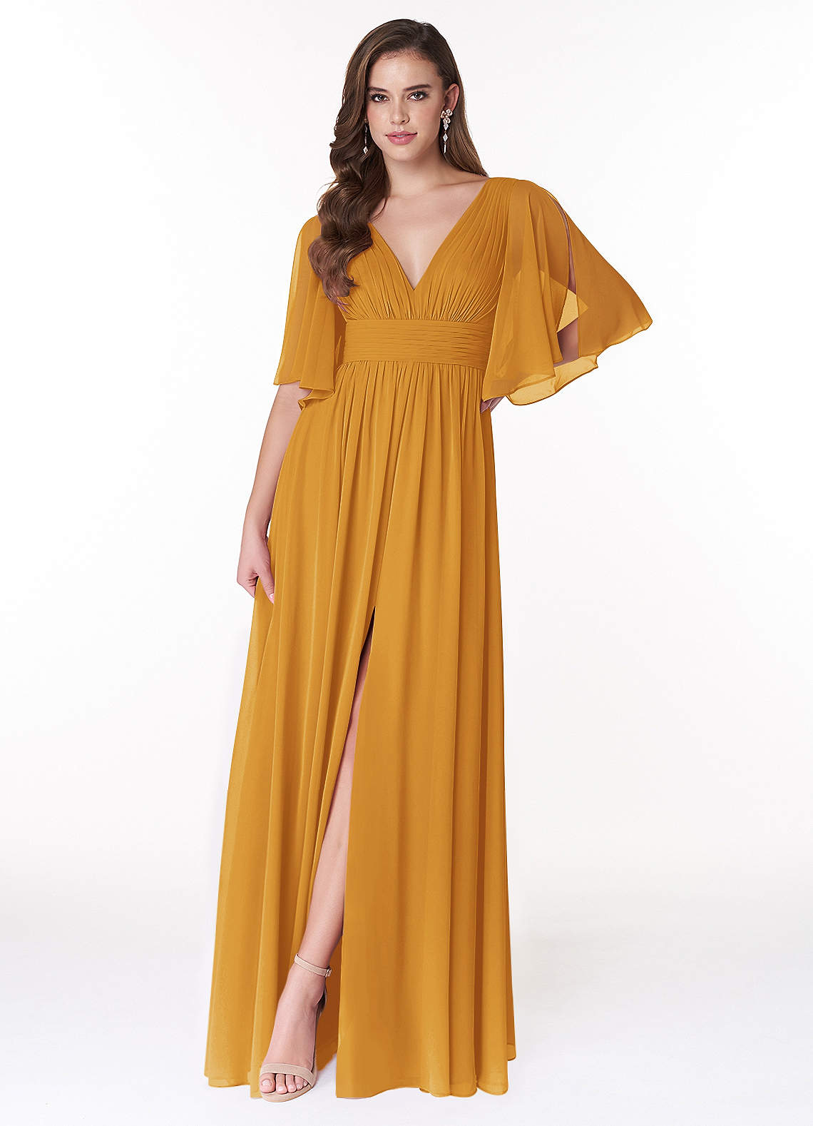 Temeka A-Line V-Neck Chiffon Bridesmaid Dress in butterscotch