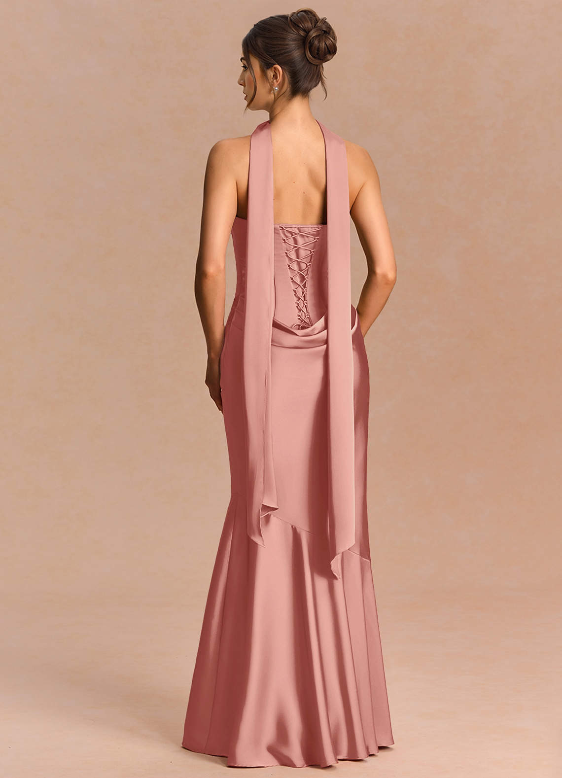 Euphemia Mermaid Strapless Stretch Satin Evening Dress in Rosette