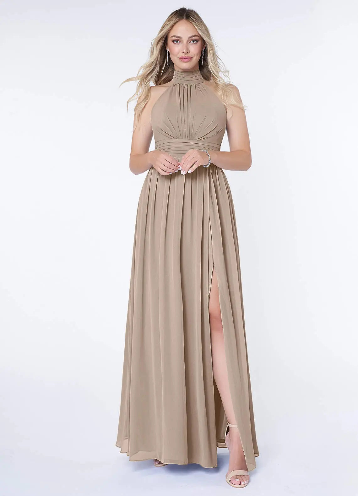 Iman A-Line Halter Chiffon Bridesmaid Dress in Taupe