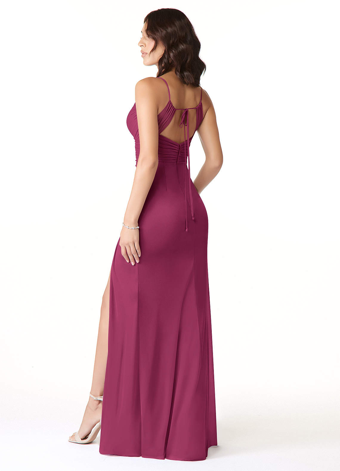 Reneya Mermaid V-Neck Mesh Bridesmaid Dress in Mulberry