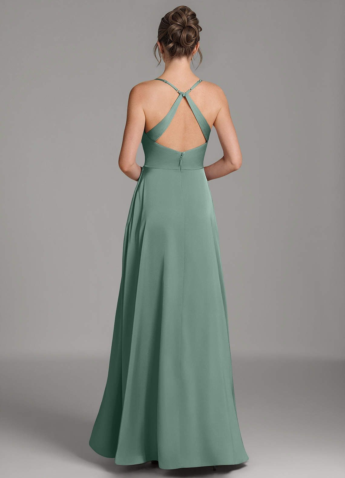 Frankie A-Line Scoop-Neck Stretch Satin Bridesmaid Dress in Eucalyptus
