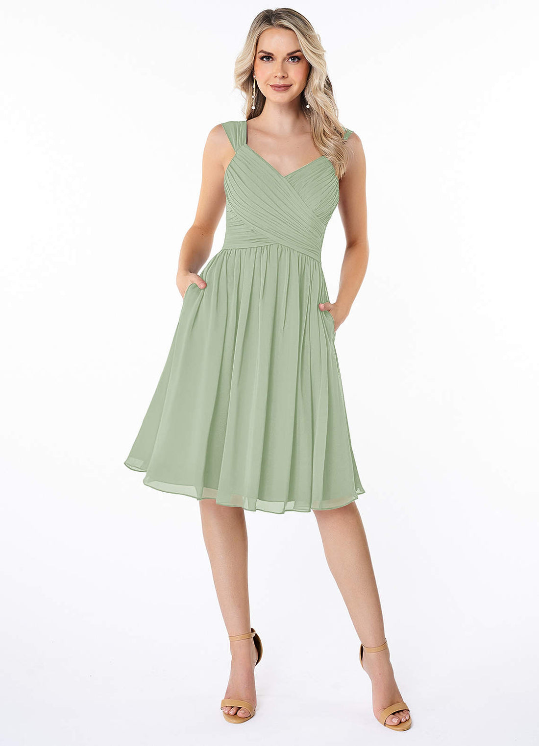 Angie A-Line V-Neck Chiffon Bridesmaid Dress in Lemon Sorbet