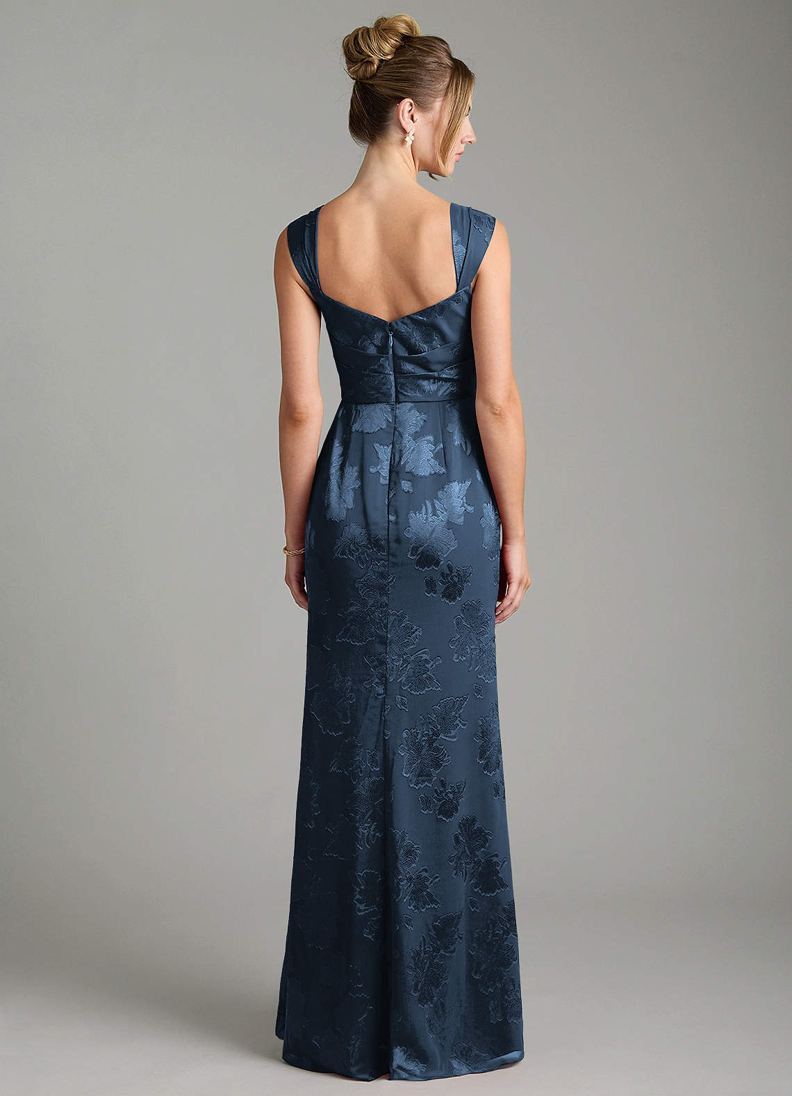 Kaelis Mermaid Scoop-Neck Jacquard Bridesmaid Dress in Dark Navy