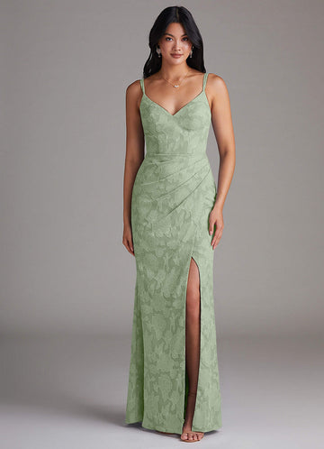 Leo Mermaid V-Neck Chiffon Bridesmaid Dress in Dusty Sage