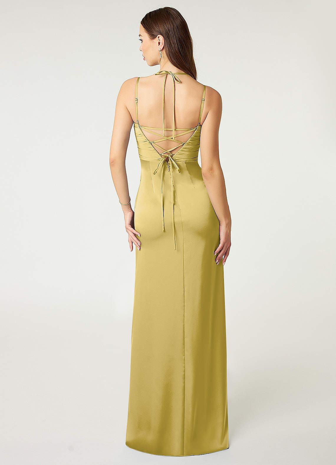 Desi Sheath Halter Stretch Satin Bridesmaid Dress in Canary