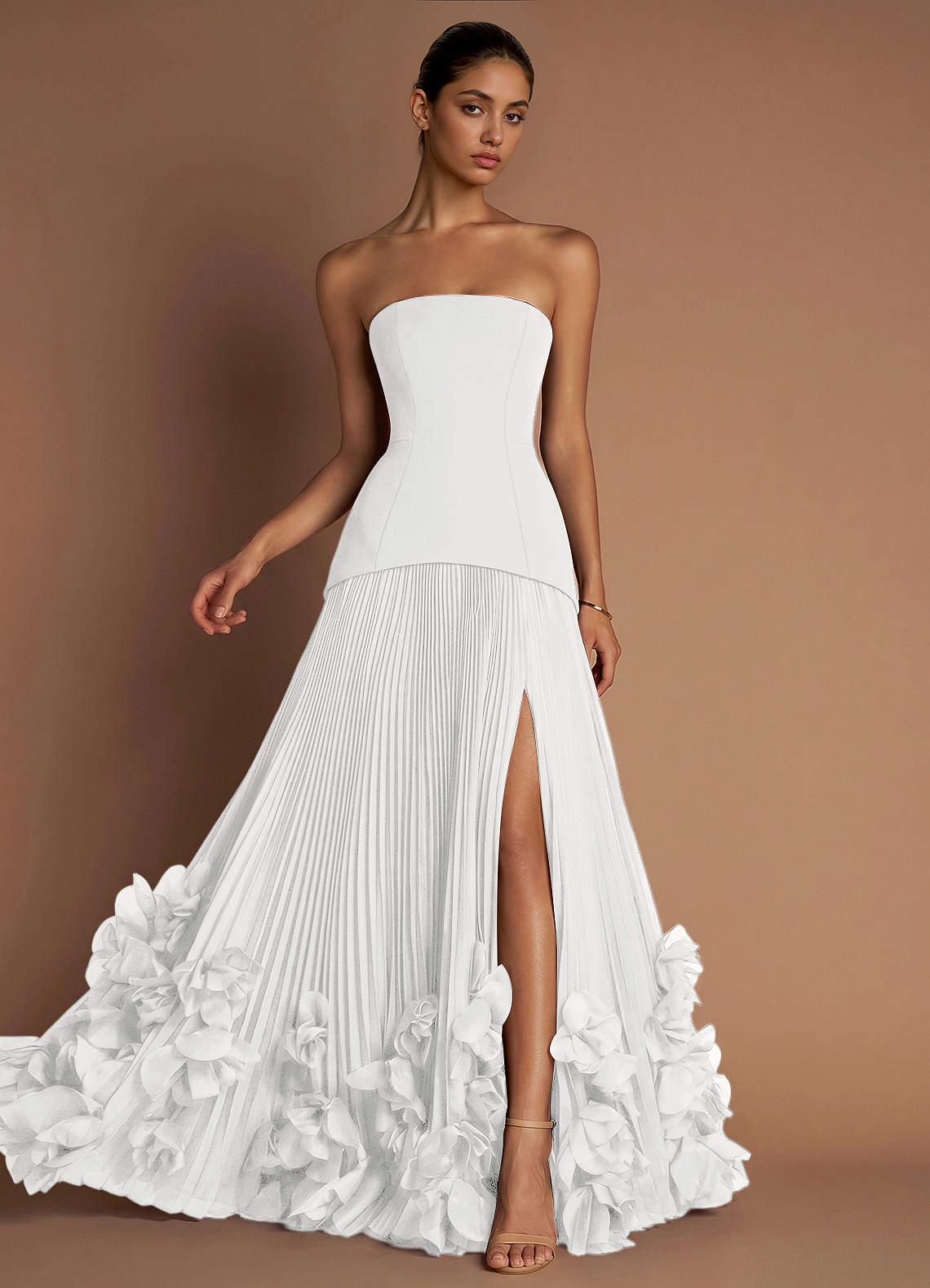 Marnie A-Line Corset Crepe Chiffon Evening Dress in White
