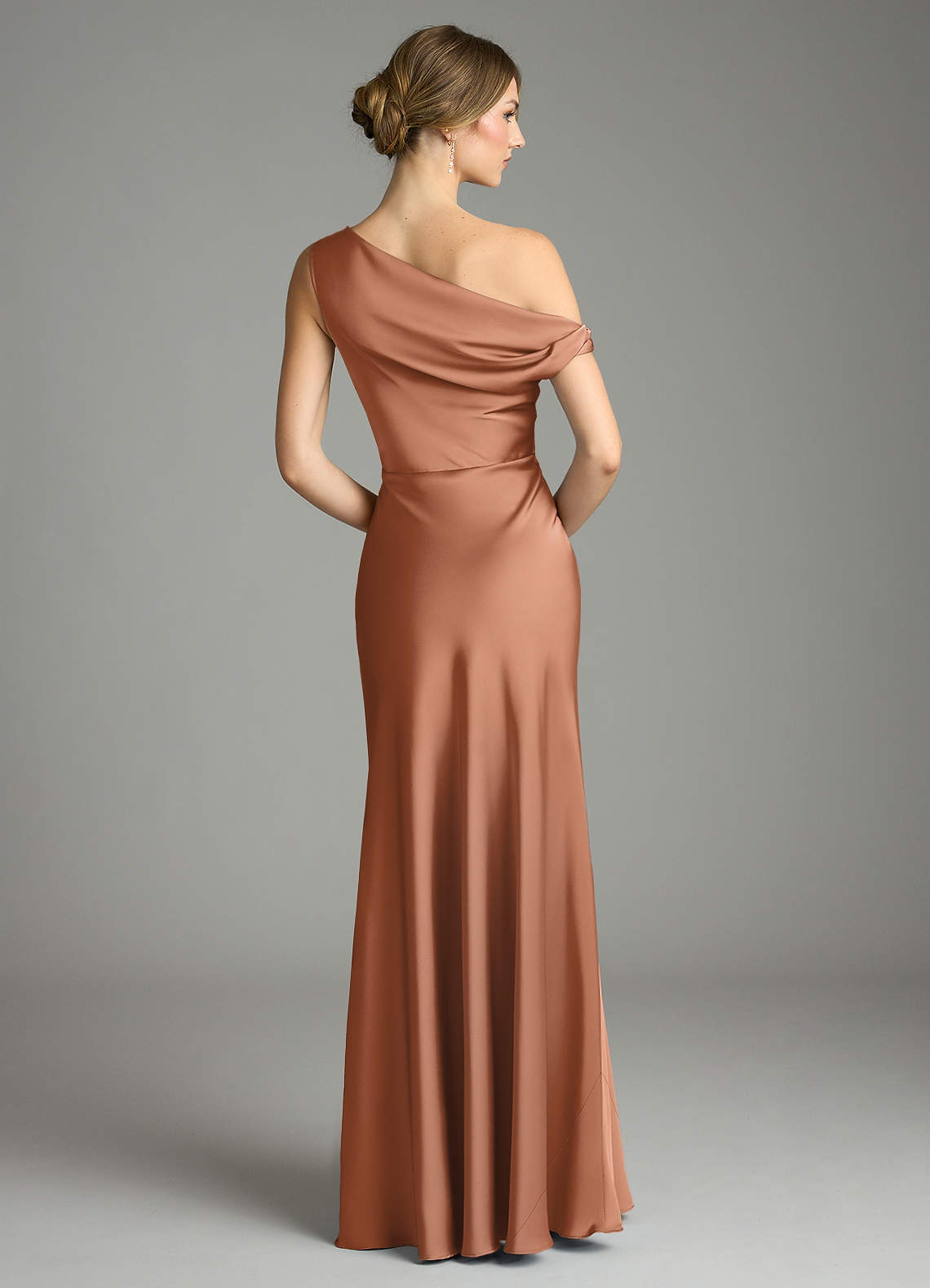 Emerson Mermaid One-Shoulder Stretch Satin Bridesmaid Dress in Bronzer