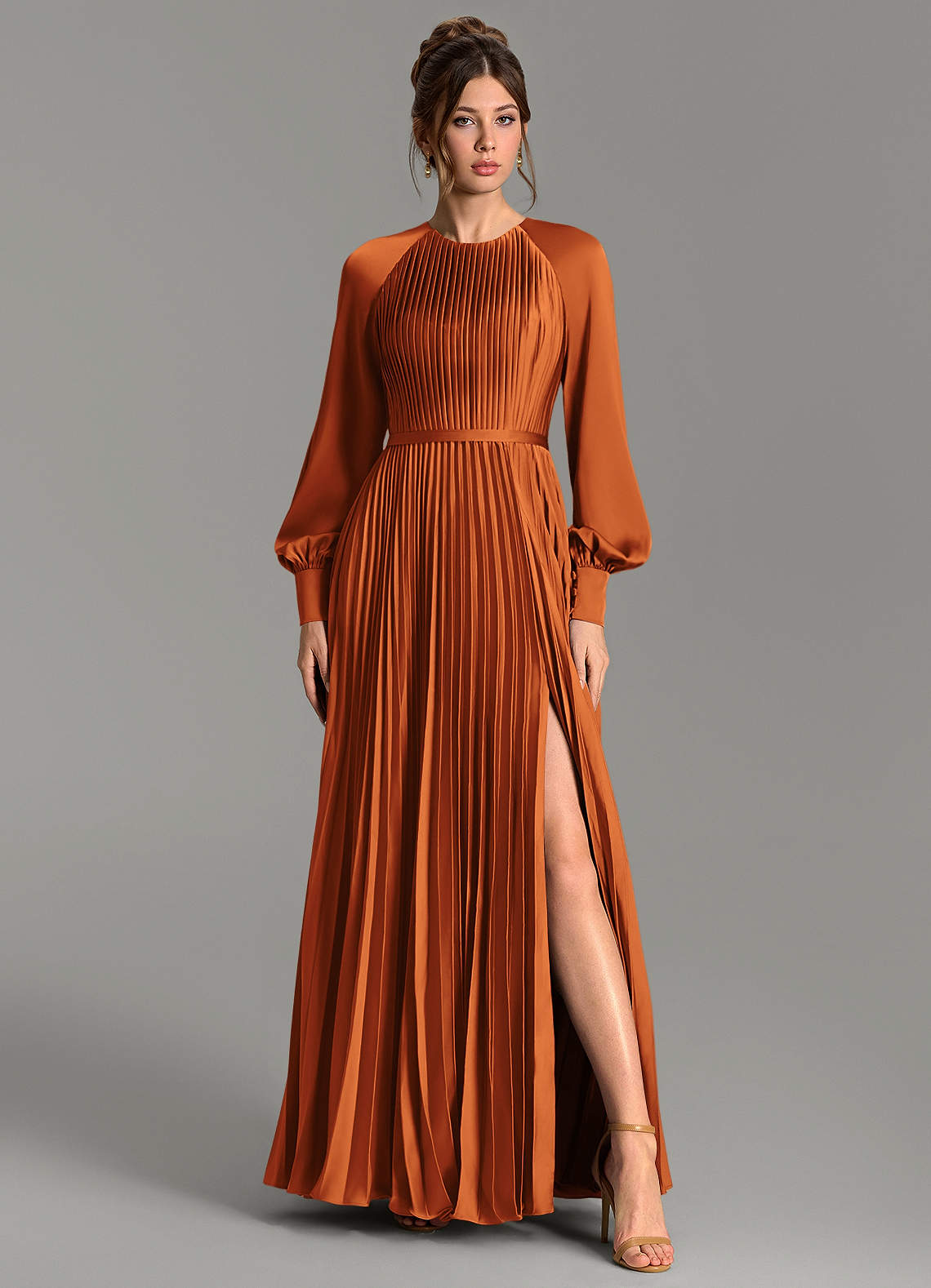Grayson A-Line Scoop-Neck Stretch Satin Bridesmaid Dress in Cinnamon
