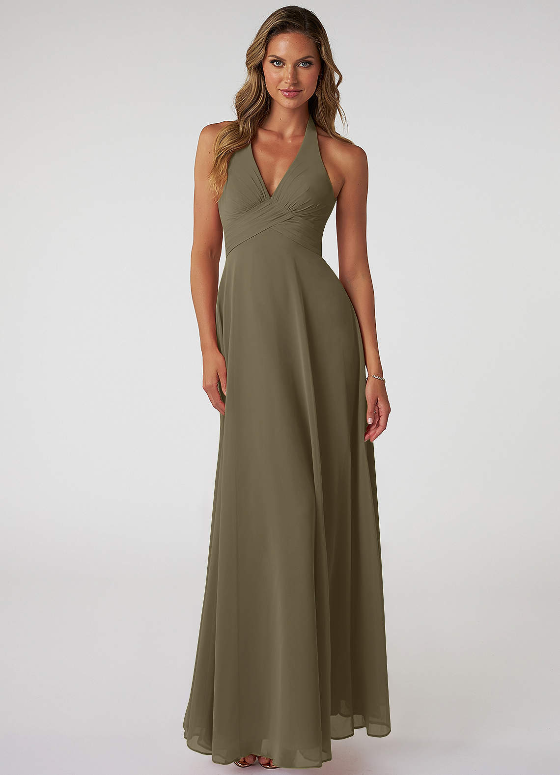 Tessie A-Line V-Neck Chiffon Bridesmaid Dress in Willow Green