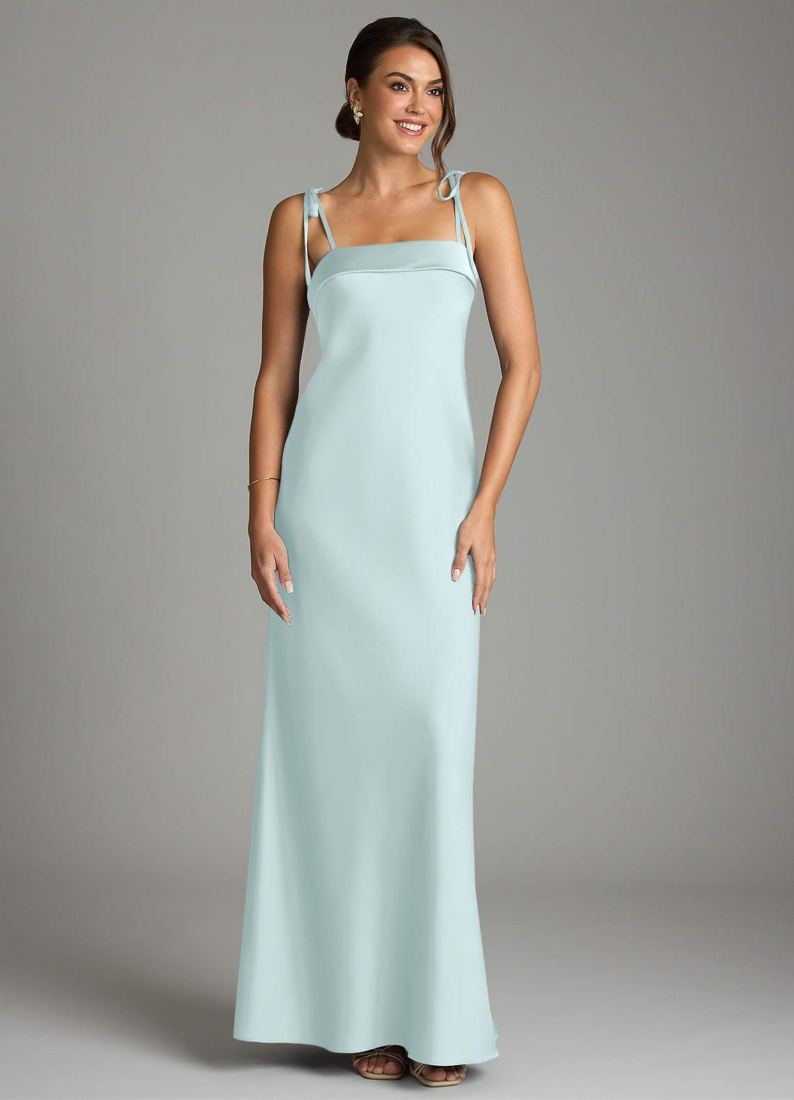 Ellia Sheath Straight-Neck Stretch Satin Bridesmaid Dress in Sea Glass