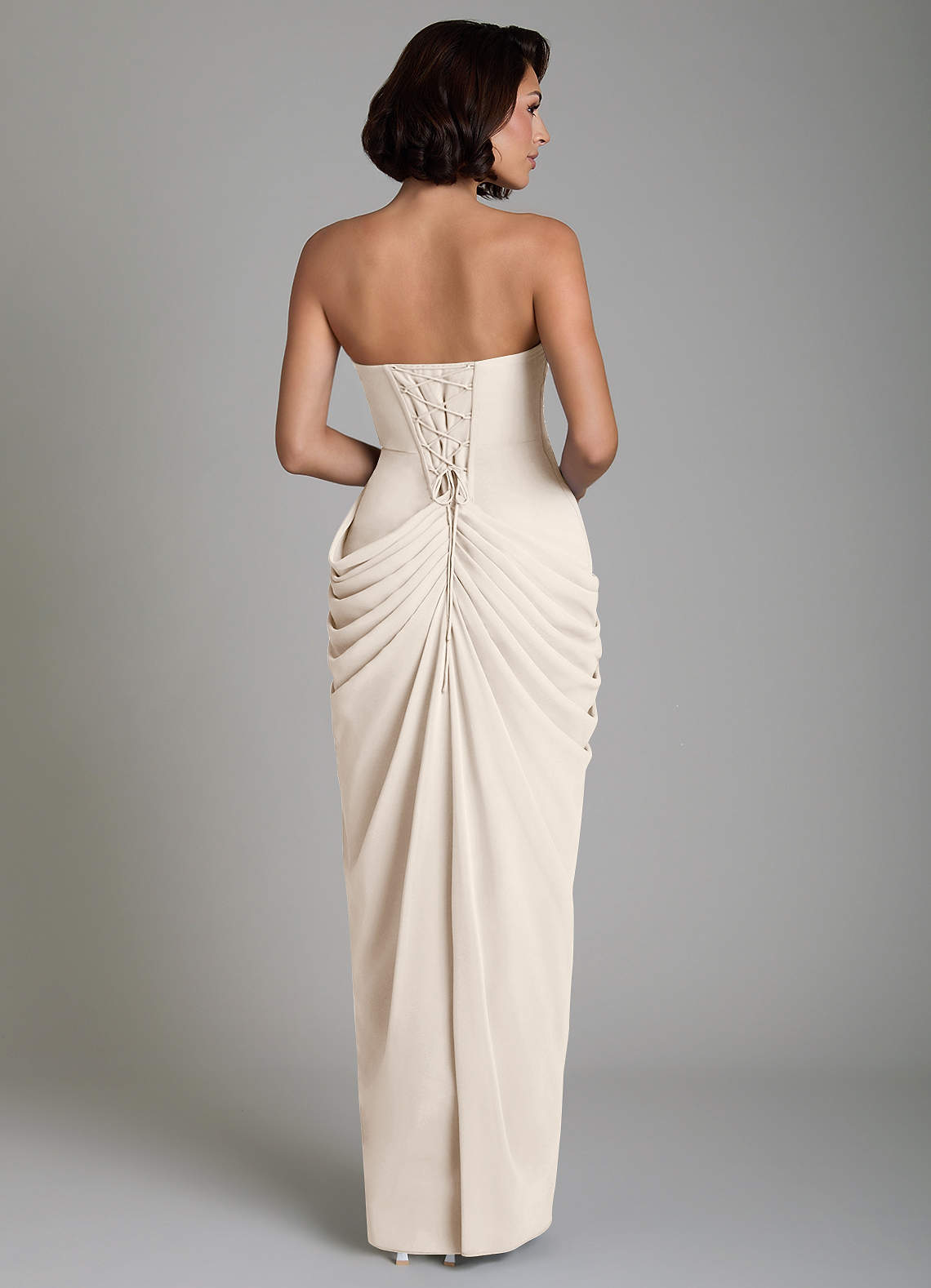 Nyra Sheath Strapless Chiffon Bridesmaid Dress in White Alabaster