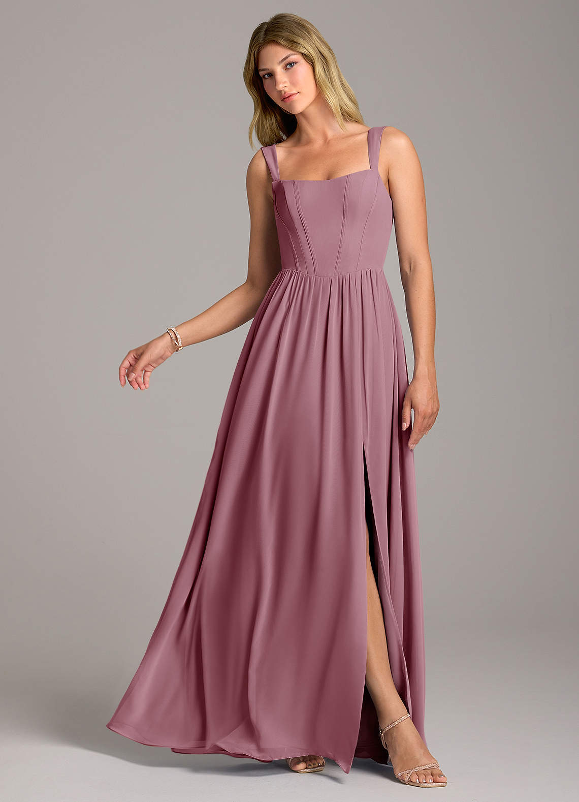 Rosaline A-Line Square-Neck Chiffon Bridesmaid Dress in Vintage Mauve
