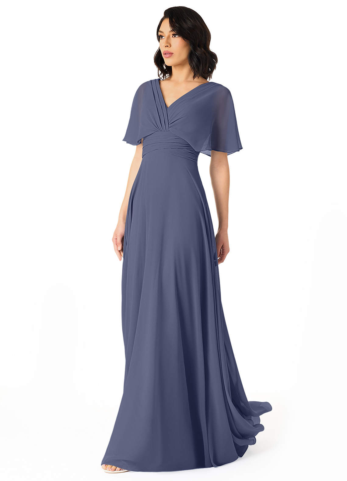 Pamela A-Line V-Neck Chiffon Bridesmaid Dress in Stormy