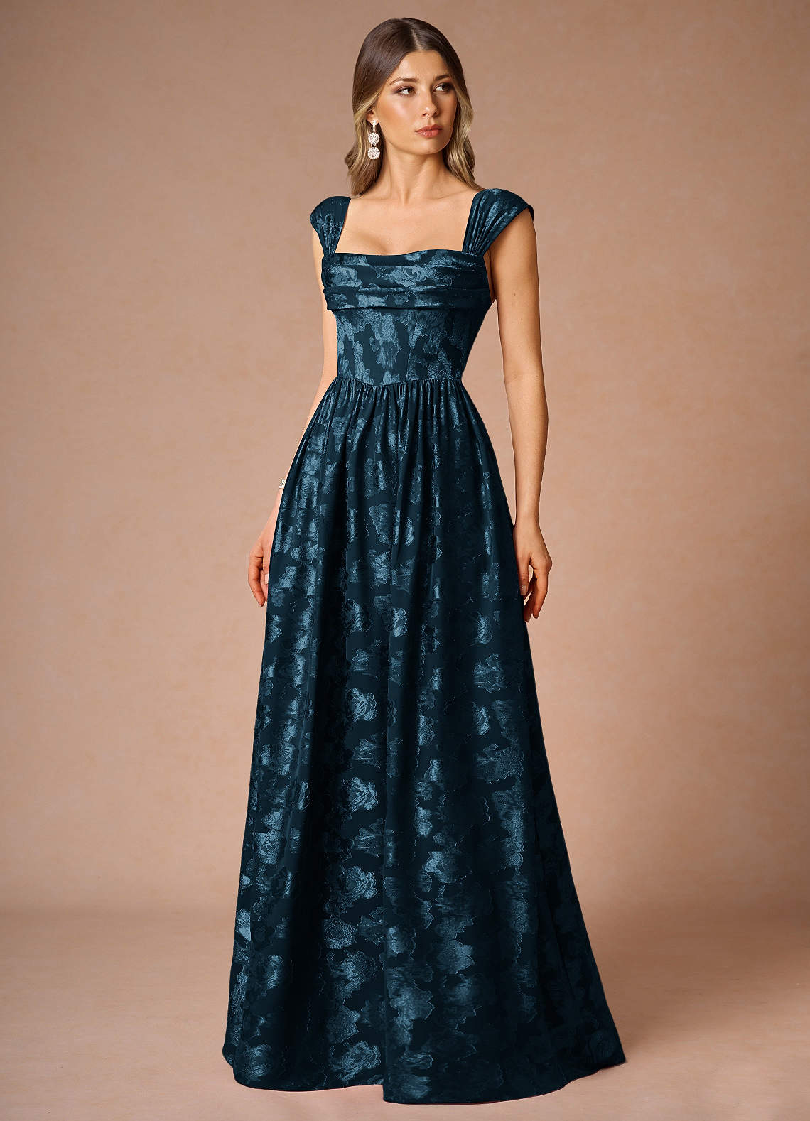 Hazel A-Line Cowl-Neck Fil Coupé Wedding Guest Dress in Navy