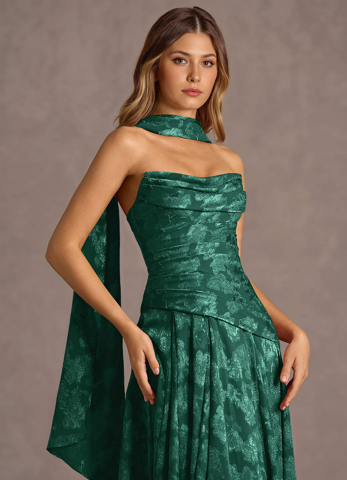 Gabriela A-Line Corset Fil Coupé Wedding Guest Dress in Hunter Green