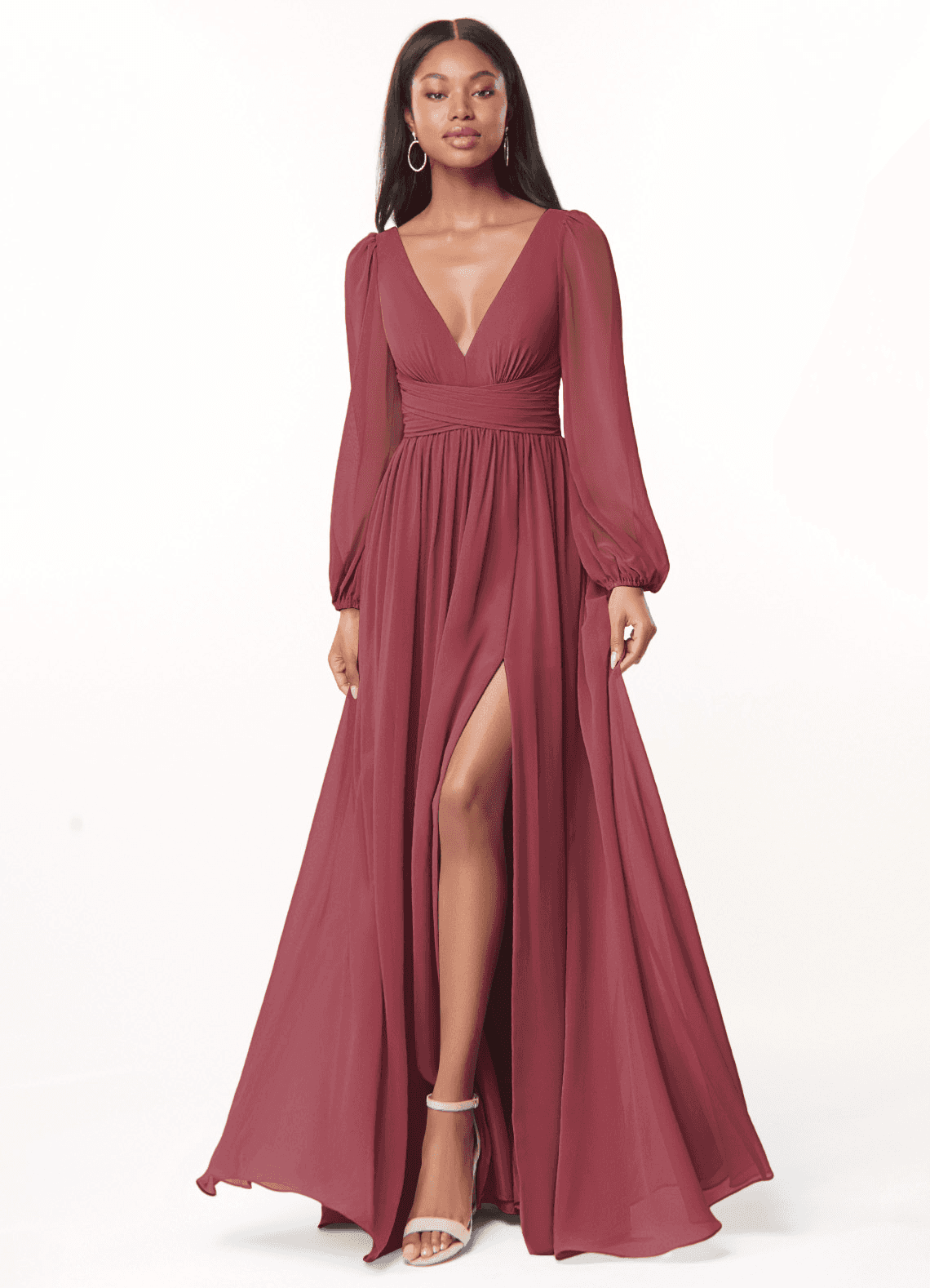Norah A-Line V-Neck Chiffon Bridesmaid Dress in Merlot
