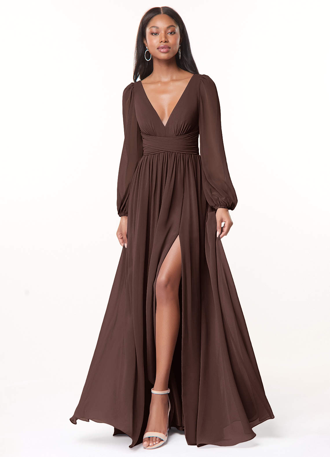 Norah A-Line V-Neck Chiffon Bridesmaid Dress in Ganache