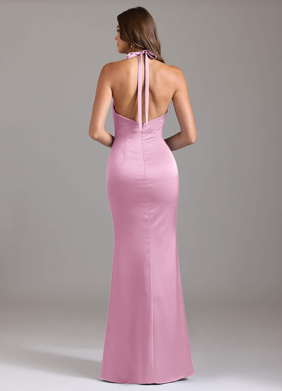Valerie Mermaid V-Neck Stretch Satin Bridesmaid Dress in candy pink