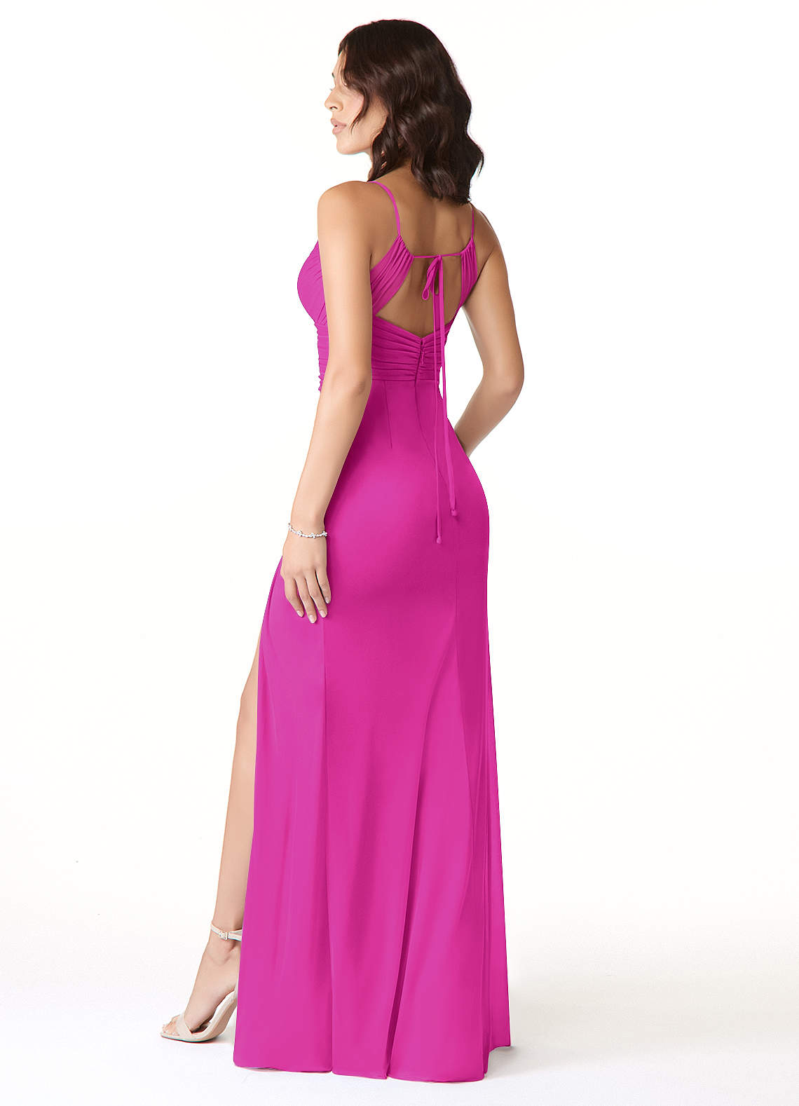Reneya Mermaid V-Neck Mesh Bridesmaid Dress in Fuchsia