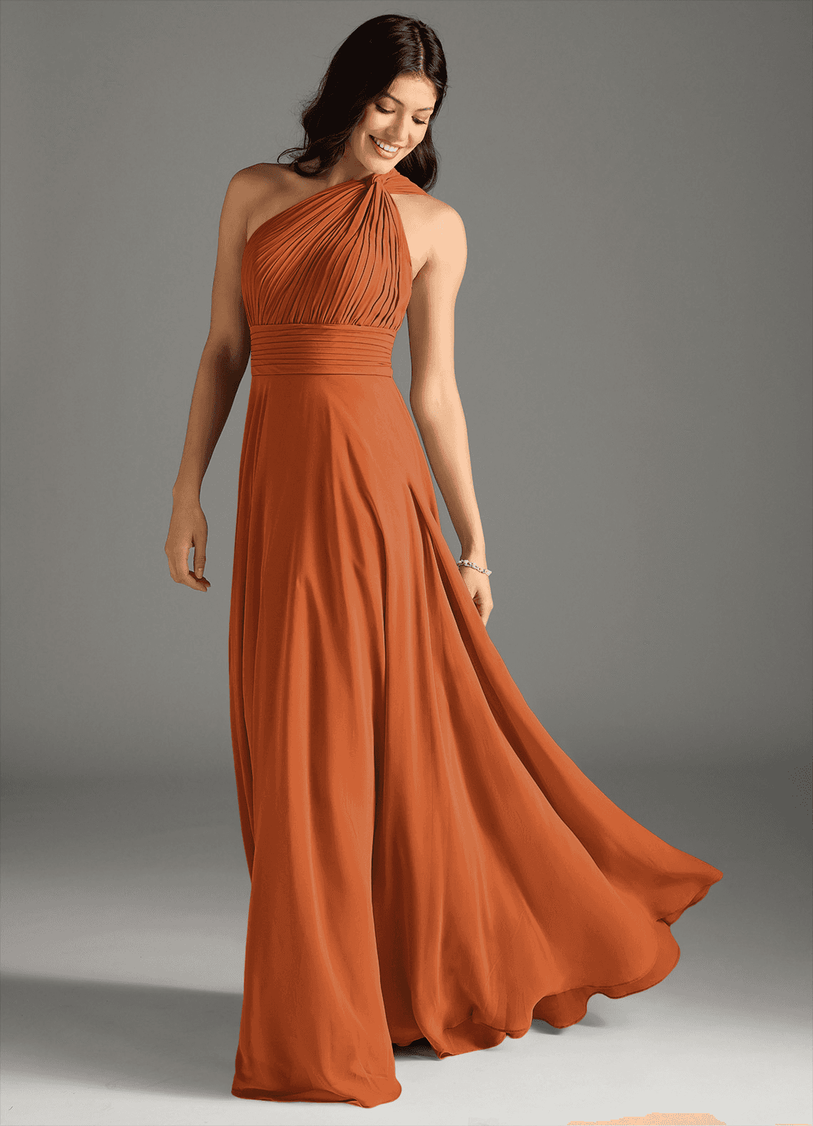 Charlize A-Line One-Shoulder Chiffon Bridesmaid Dress in Cinnamon