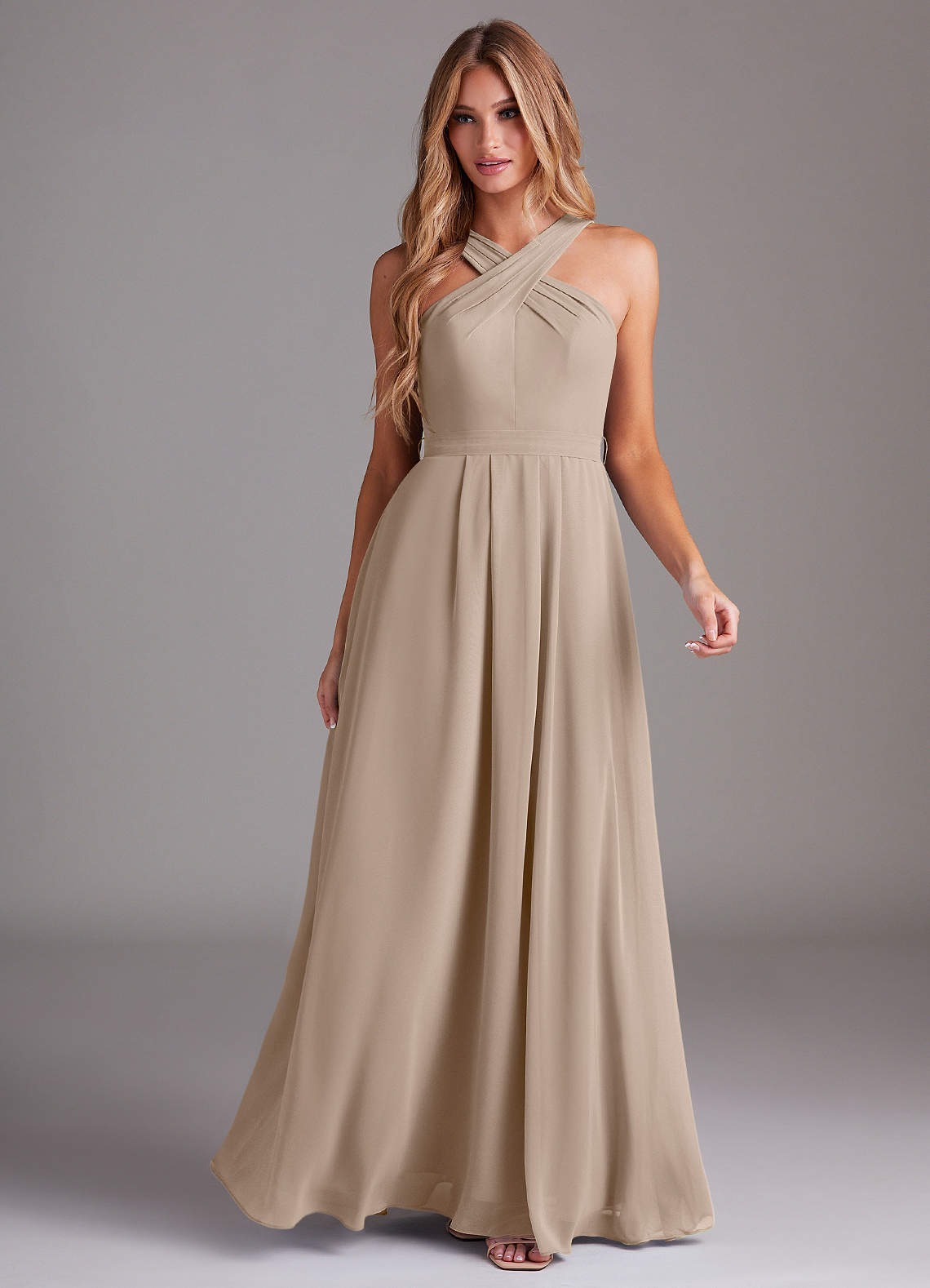 Dixie A-Line Halter Chiffon Bridesmaid Dress in Taupe
