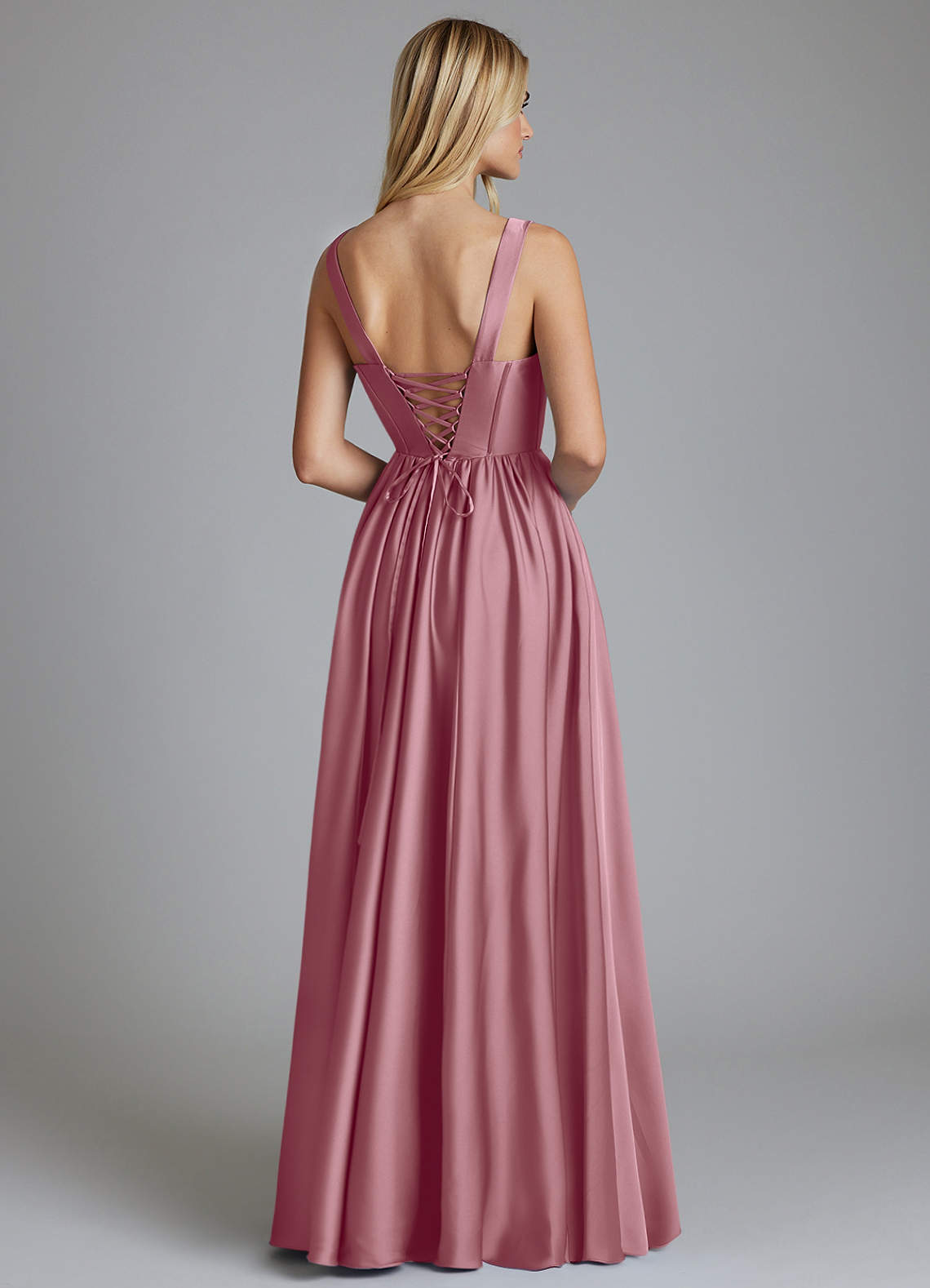 Delmie A-Line V-Neck Stretch Satin Bridesmaid Dress in Vintage Mauve