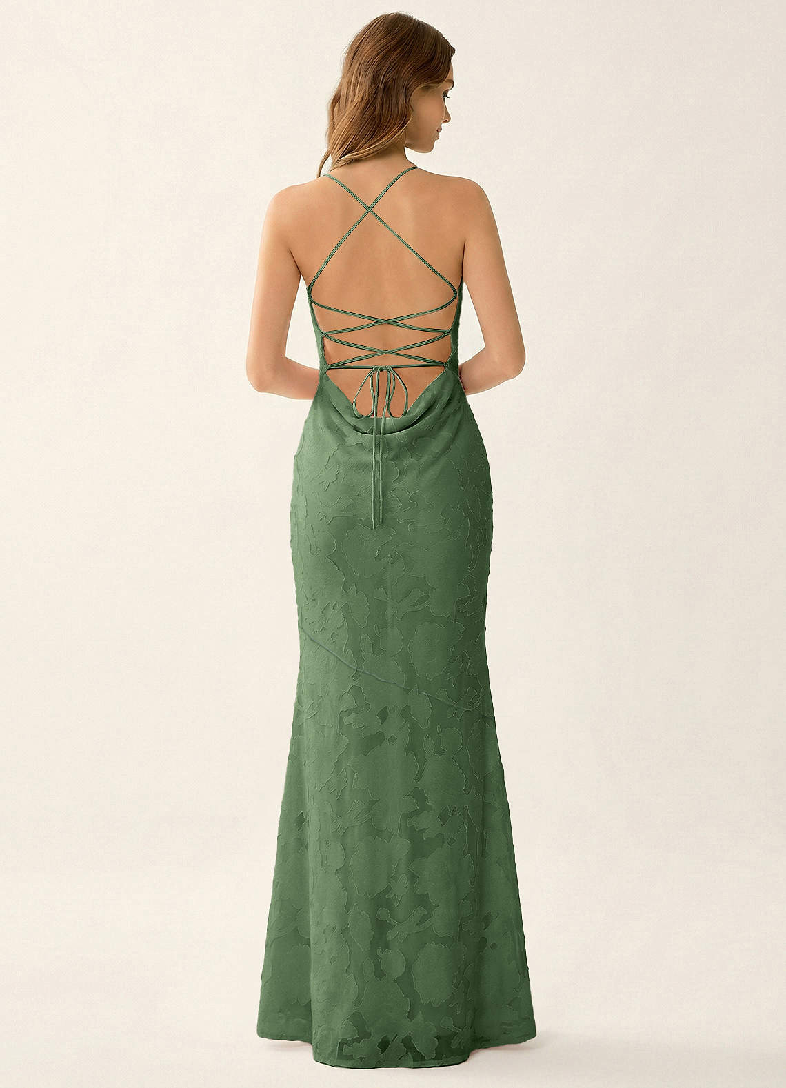 Natasha Mermaid Spaghetti-Strap Floral Burnout Evening Dress in eucalyptus