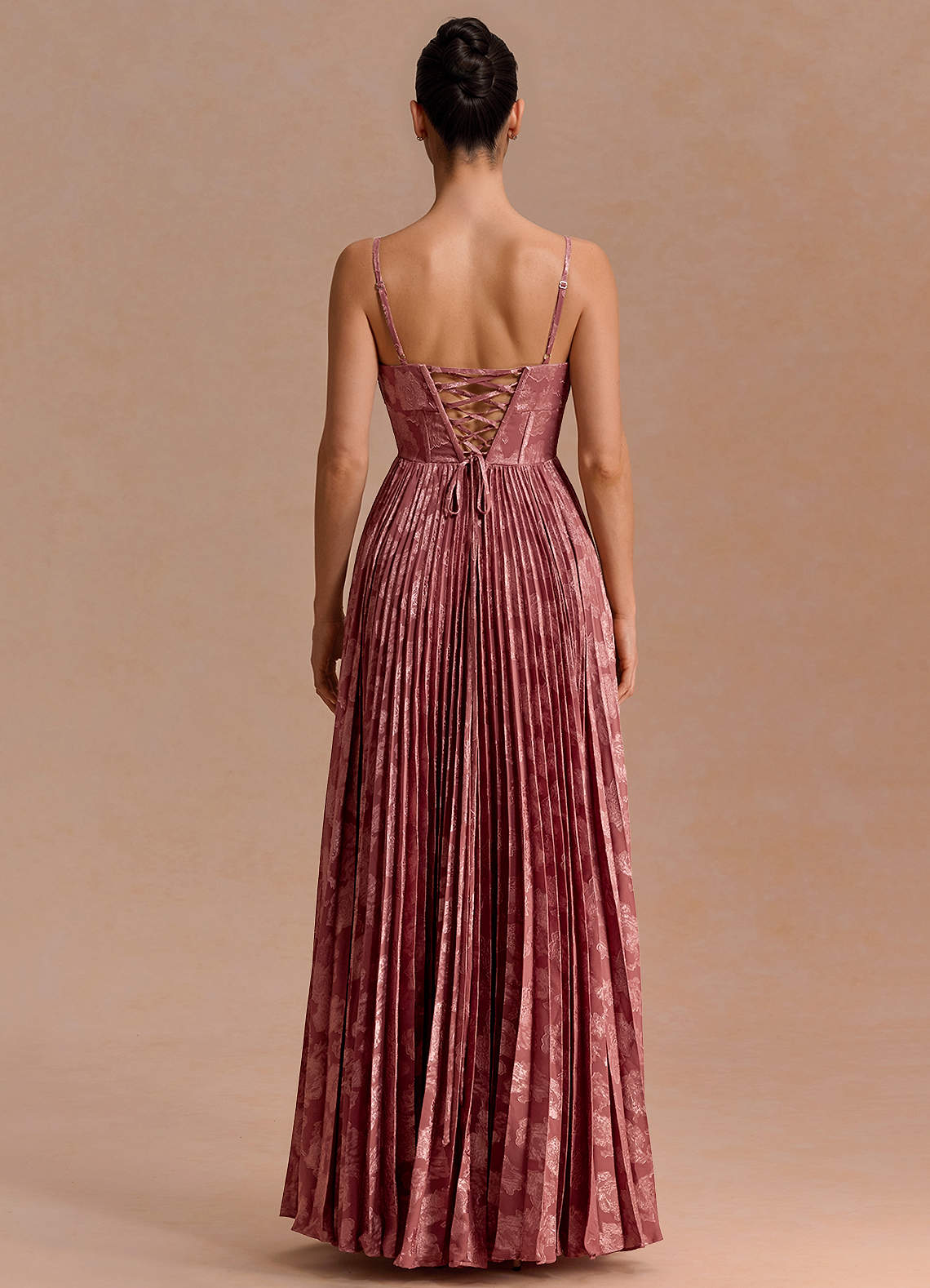 Delfina A-Line Twisted-Bust Fil Coupé Evening Dress in Vintage Rose