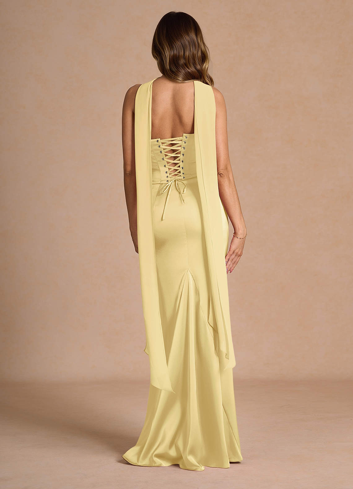 Sorrel Mermaid Corset Stretch Satin Evening Set in Lemon Sorbet
