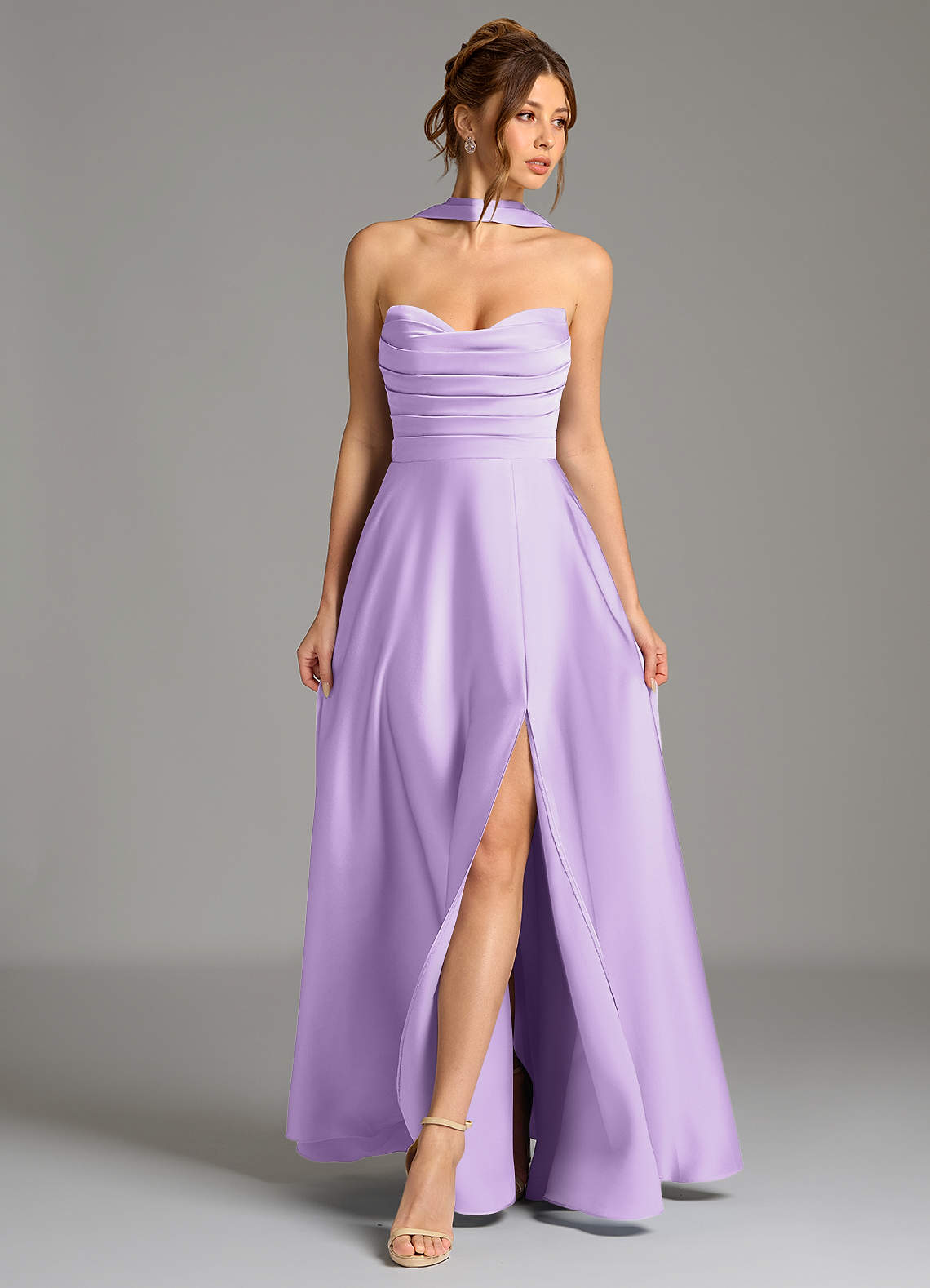 Ayla A-Line Sweetheart Stretch Satin Bridesmaid Dress in Lilac