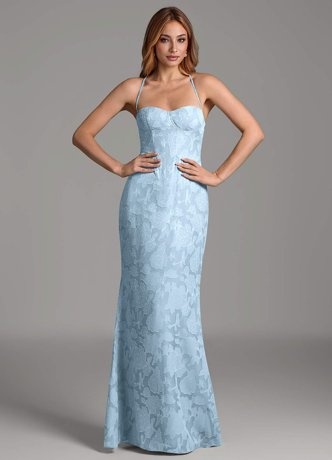 Dara Mermaid Sweetheart Floral Burnout Bridesmaid Dress in Sky Blue