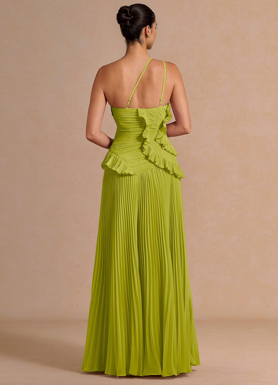 Melody A-Line One-Shoulder Chiffon Evening Dress in Lemon Green