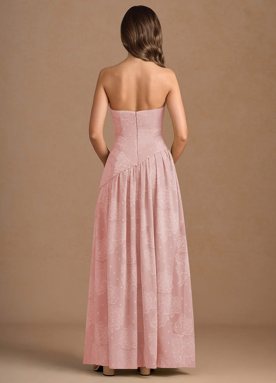 Marcella A-Line Corset Chiffon Burnout Wedding Guest Dress in Powder Pink