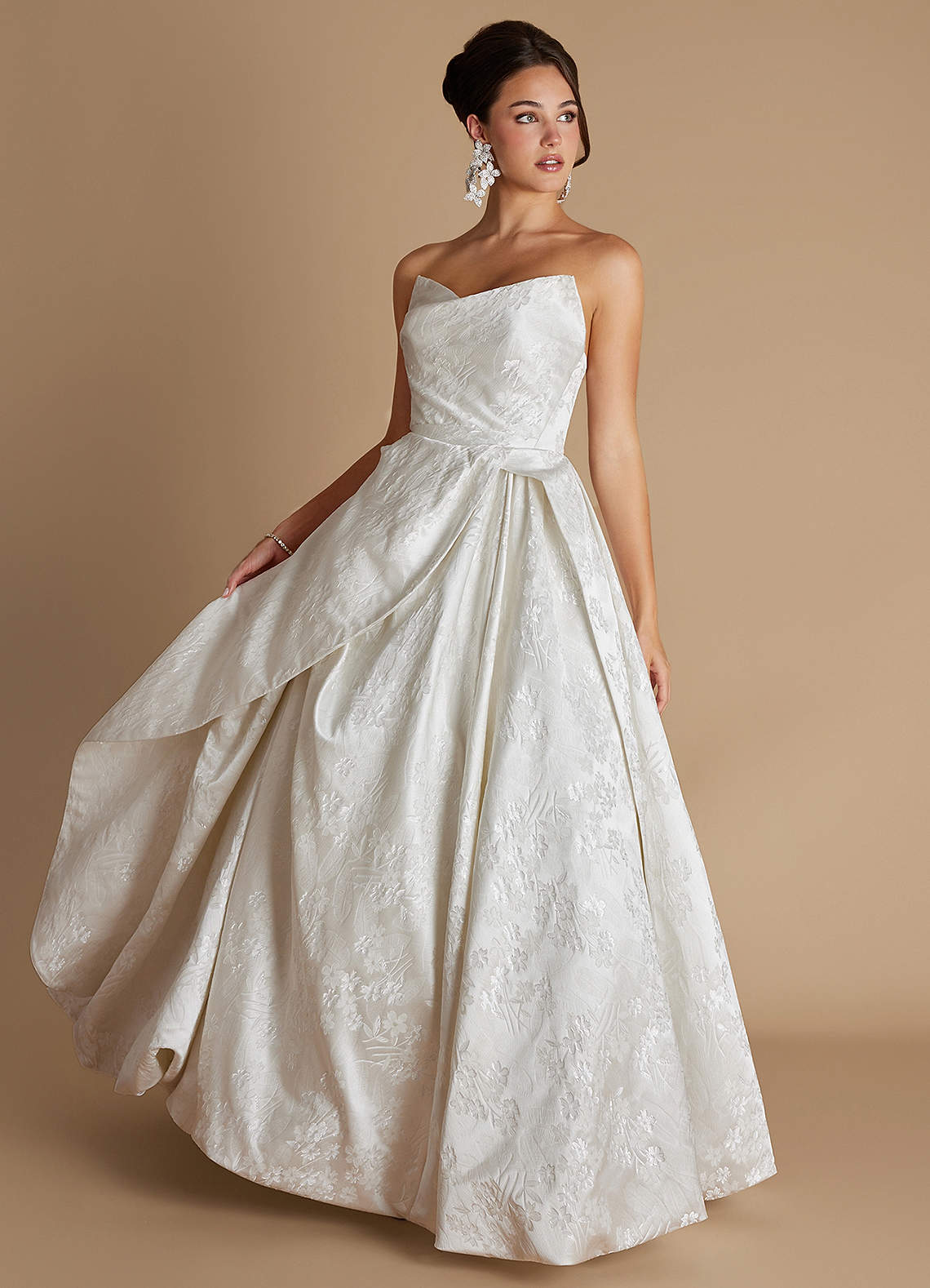 Yana A-Line Strapless Brocade Evening Dress in Ivory Pearl