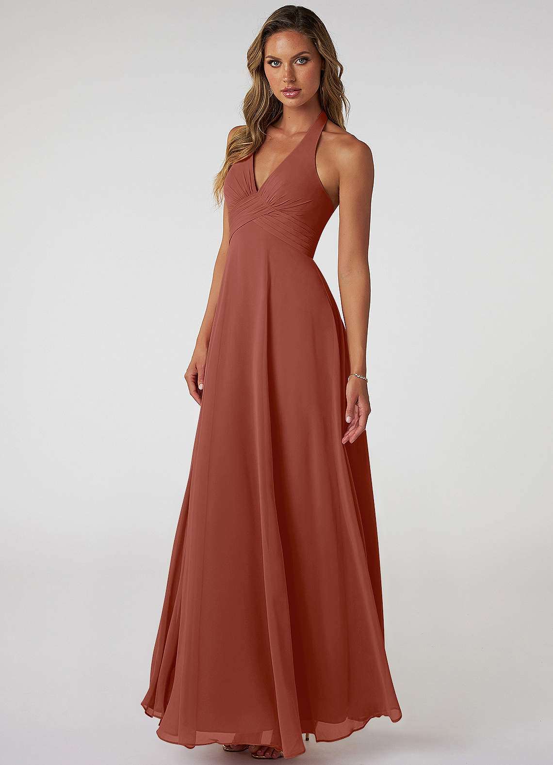 Tessie A-Line V-Neck Chiffon Bridesmaid Dress in Auburn